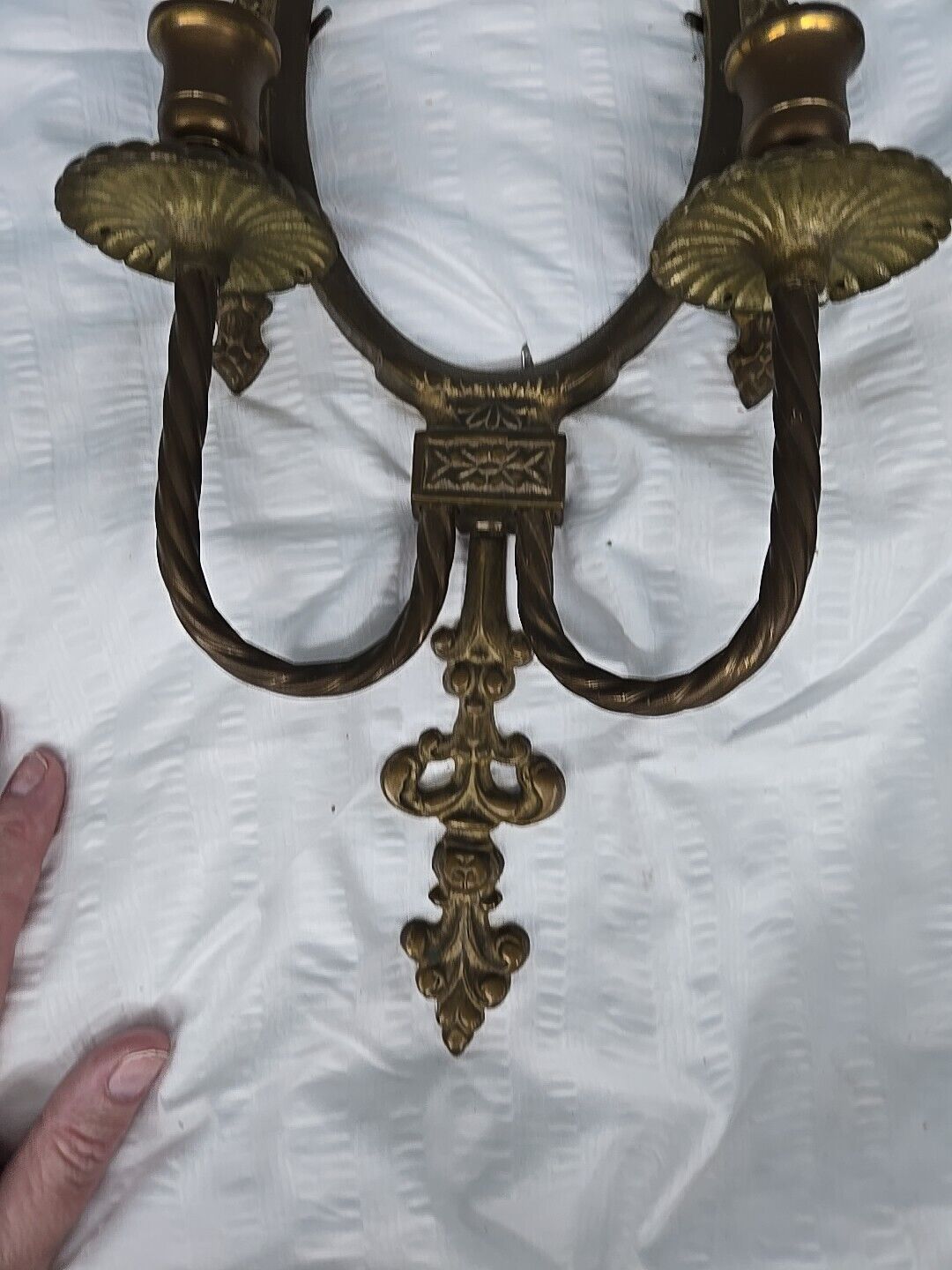 19th century pair of cast brass wall sconces with mirror