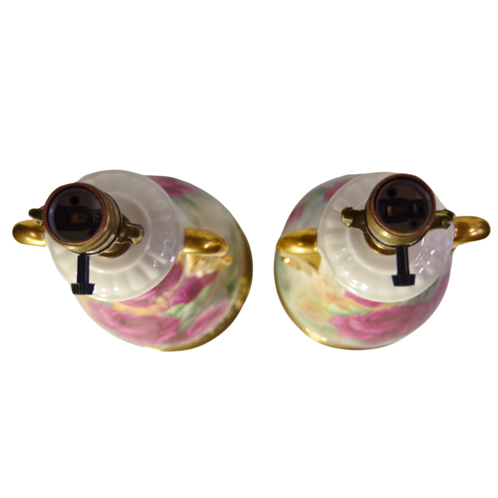 Pair of German-Crafted Hand-Painted Porcelain Lamp Bases Signed E.M. Kinderman