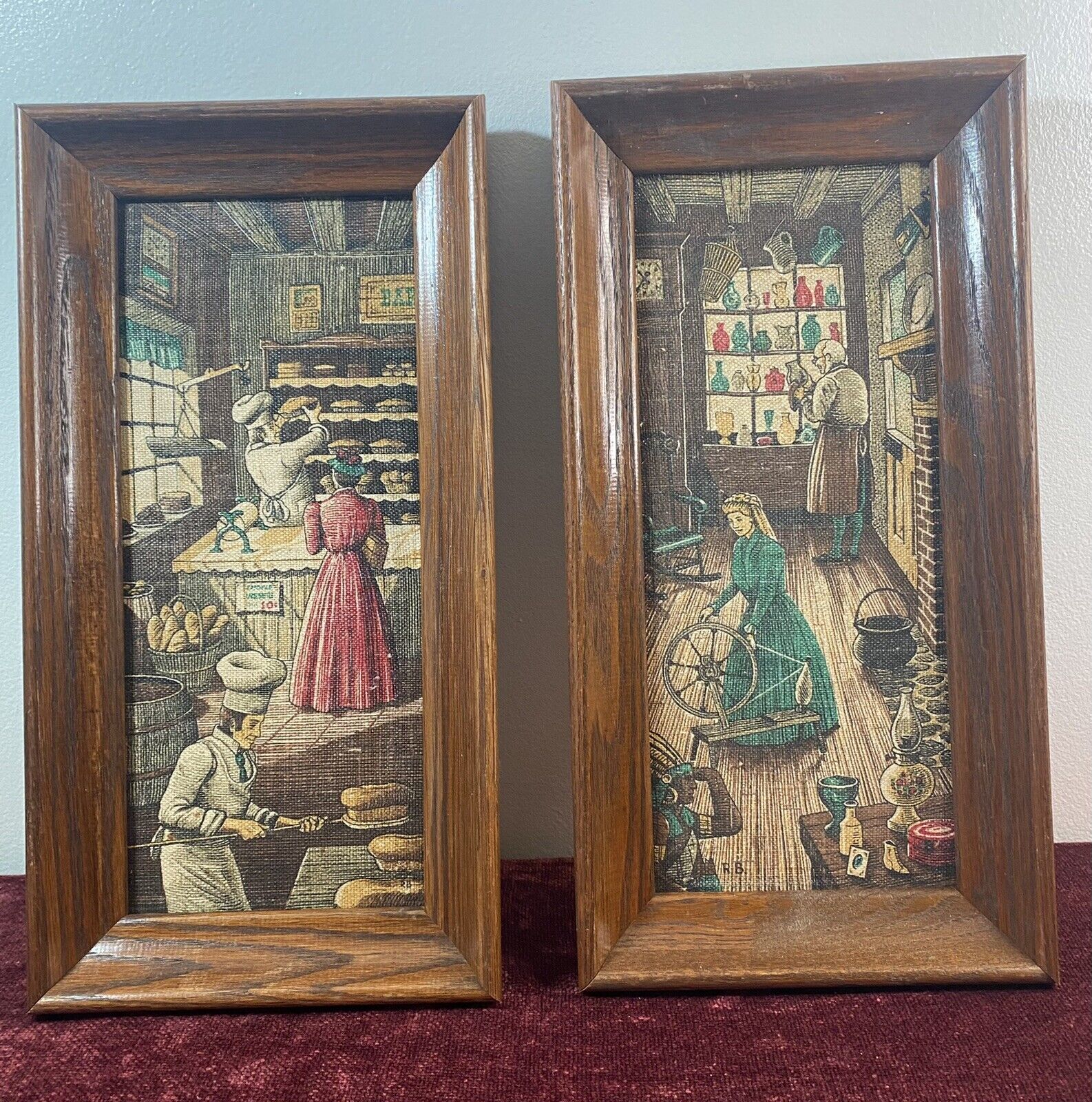 Vintage Early 1900s Bakery & Store Scenes 100% Linen Framed Wall Decor Kay Dee