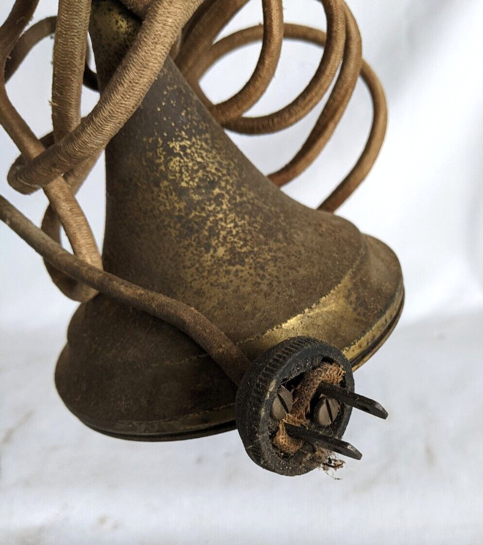 ANTIQUE EARLY 1900s BRASS LAMP LIGHT CORDED WALL MOUNT INDUSTRIAL DESK