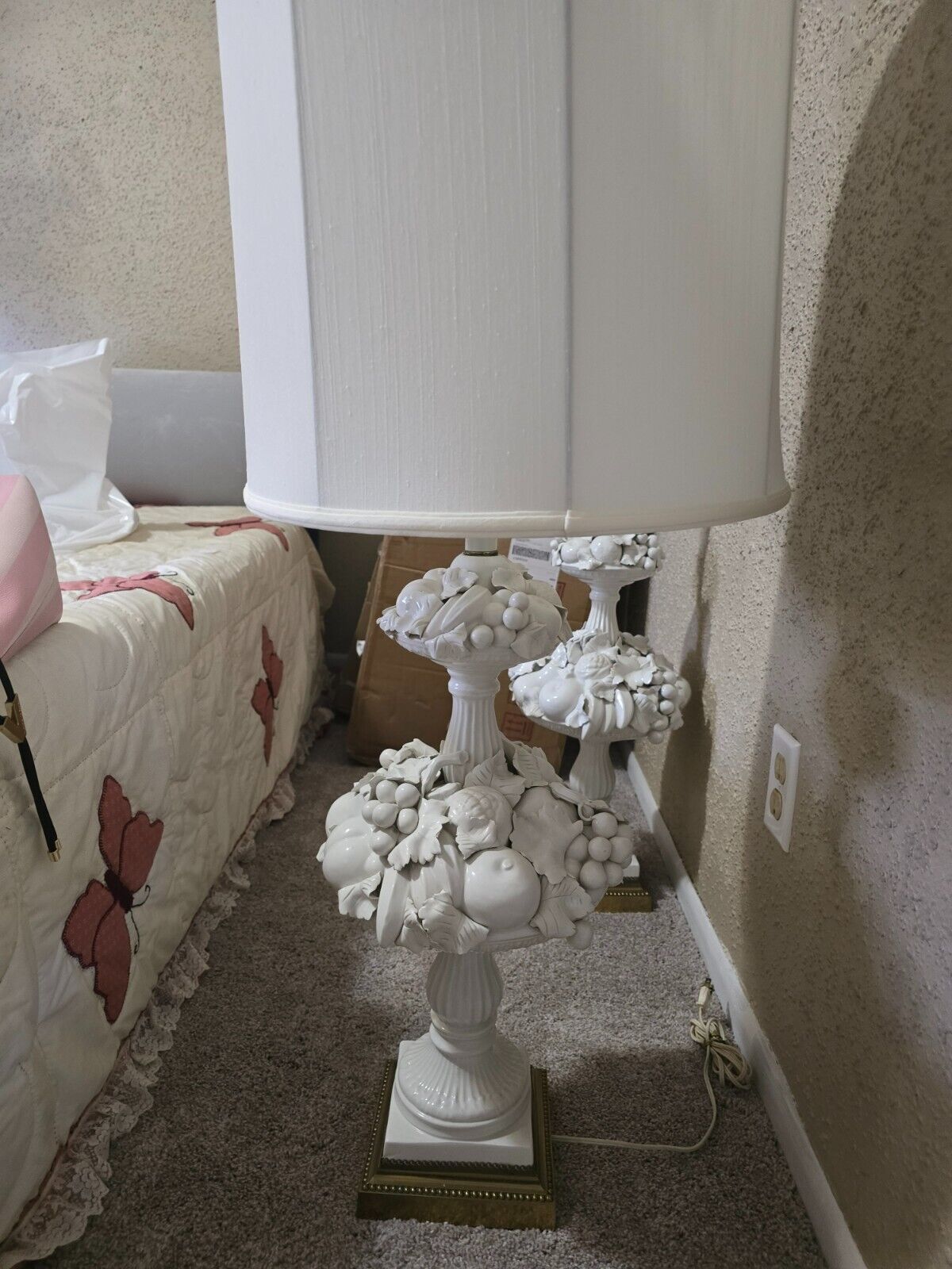 1900s "Italian blanc de chine fruit topiary table lamps a pair"