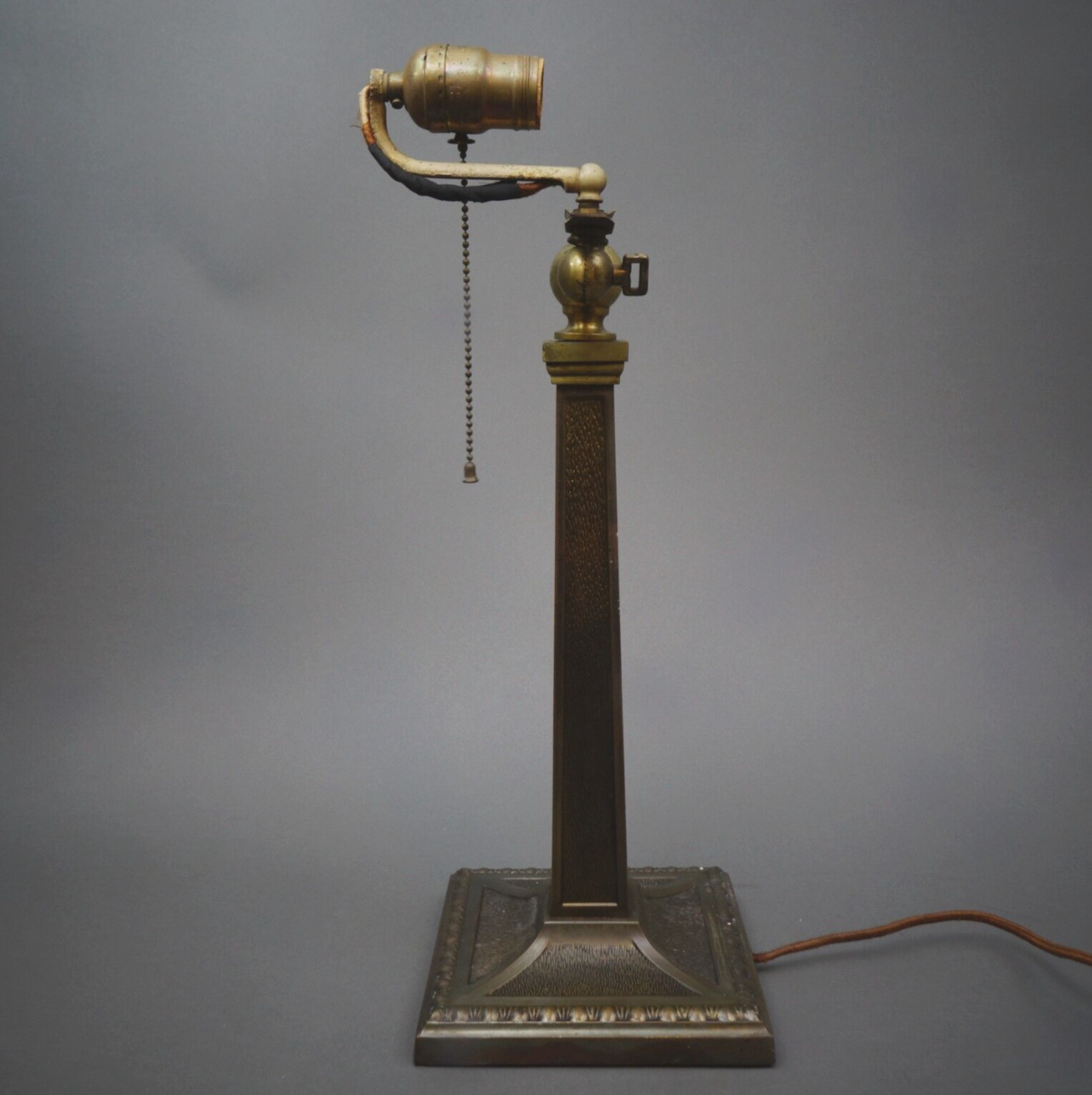 Antique Bronze Colum Bankers Early 1900's Desk Pillar Lamp w/ Shade Holder