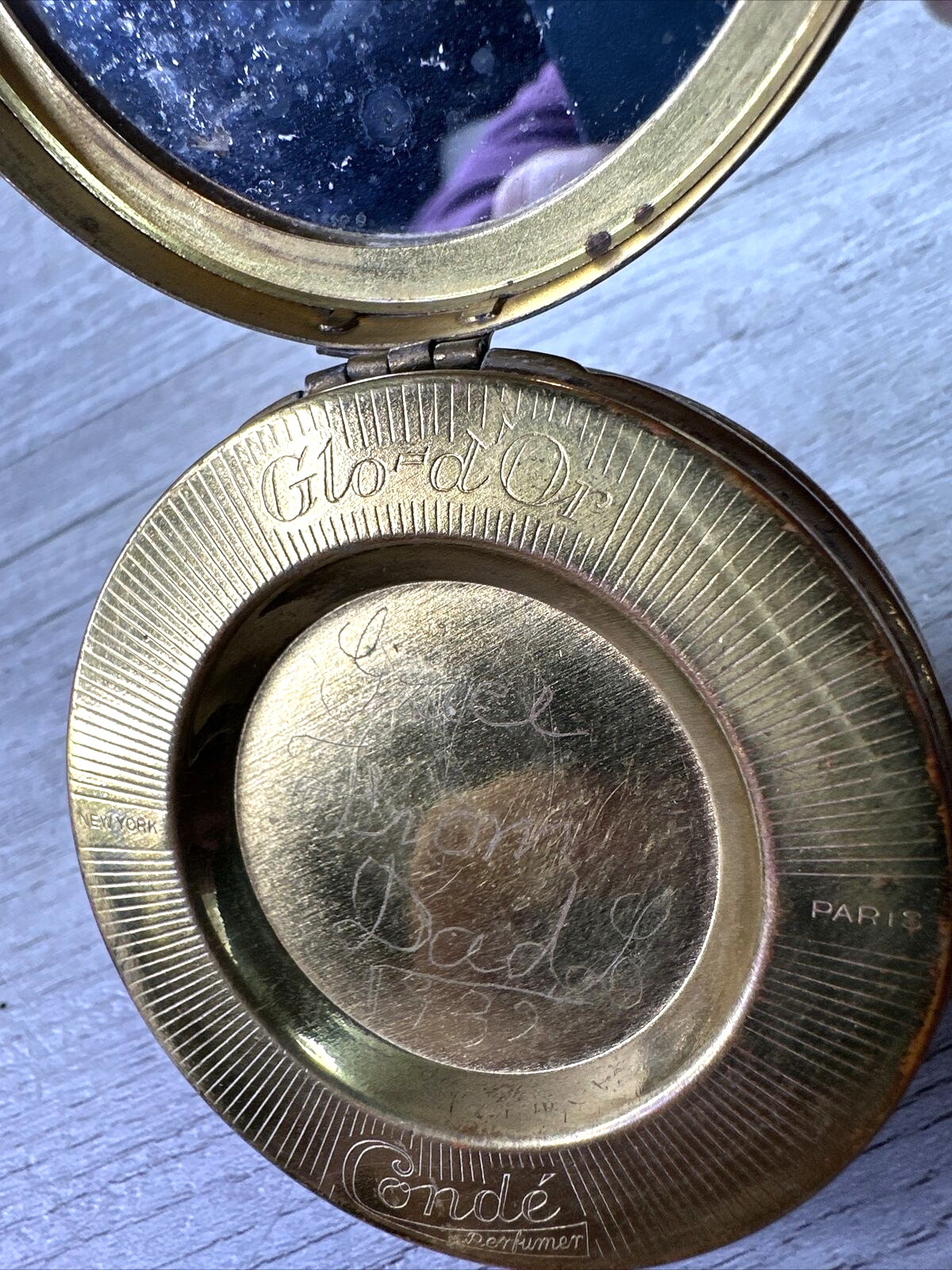 Early 1900's Compact Makeup GLO-D OR Conde Perfumer New York Paris w/Mirrors