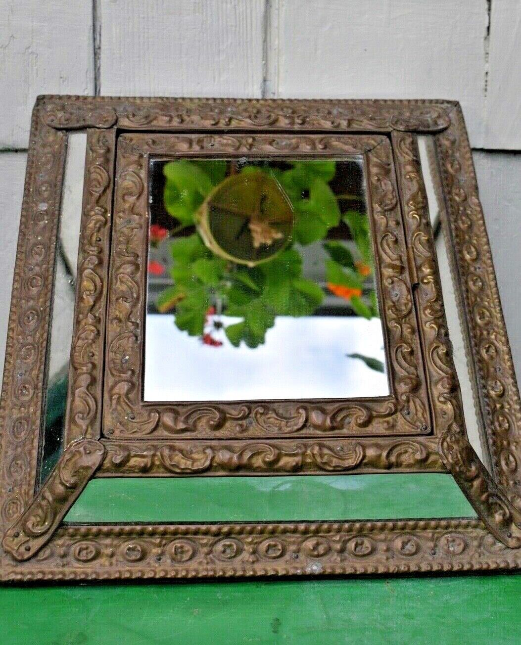 1800'S KEY SAFE CABINET  MIRRORED EMBOSSED TIN / WOOD BELLE EPOQUE SHABBY CHIC  