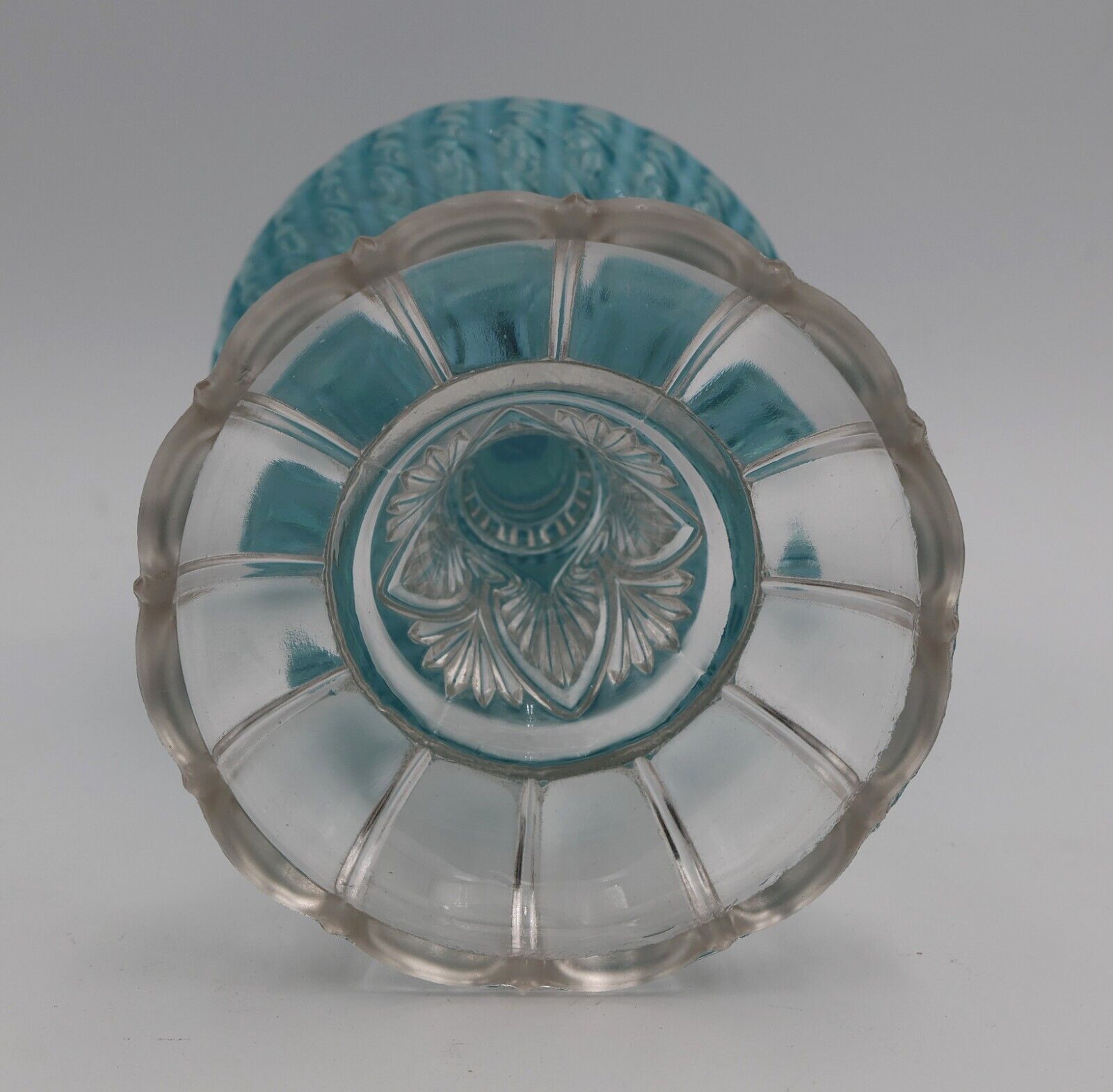 Hobbs Sheldon Swirl OIL LAMP Blue Opalescent Glass Antique Victorian c1880s