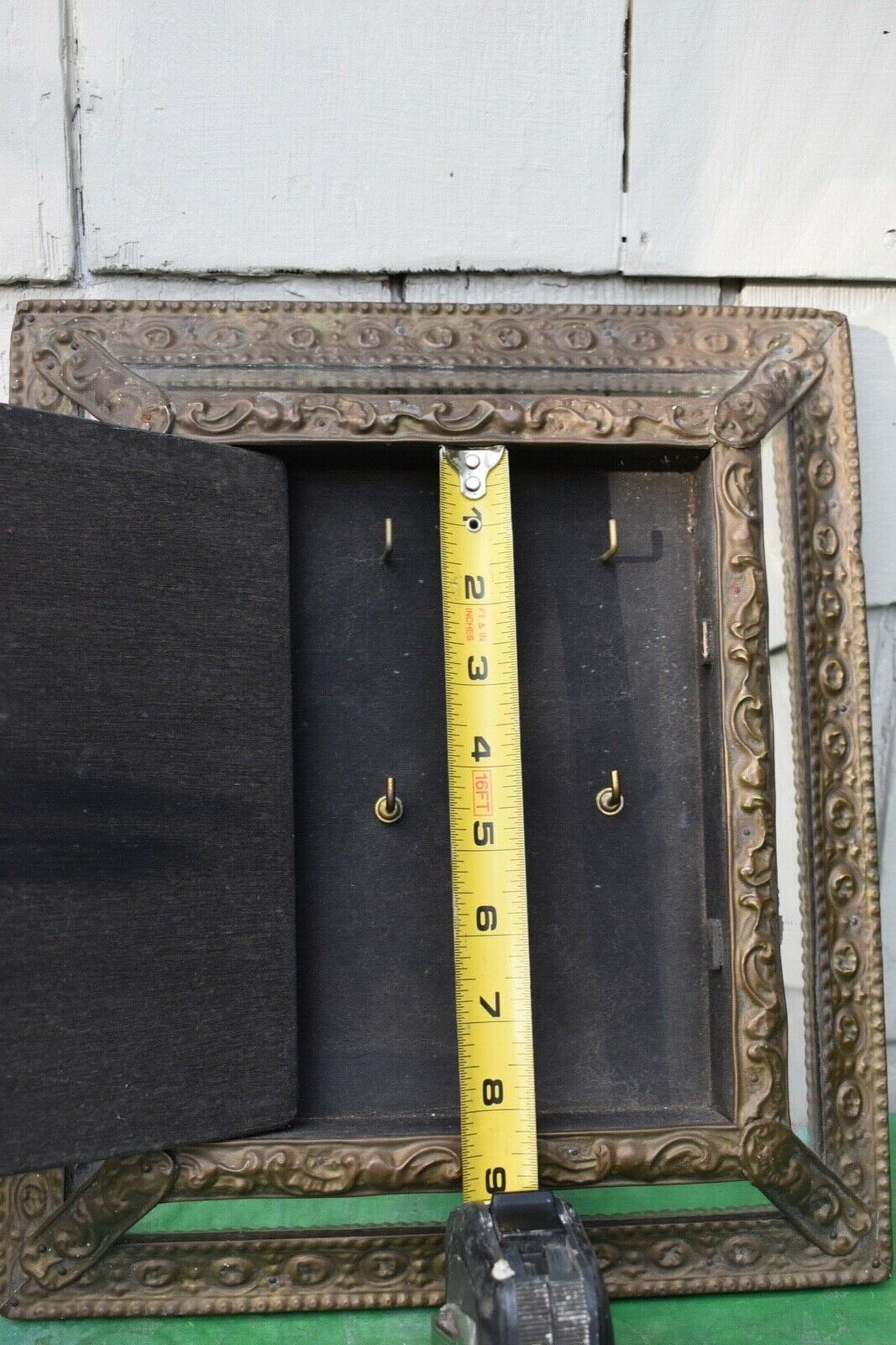 1800'S KEY SAFE CABINET  MIRRORED EMBOSSED TIN / WOOD BELLE EPOQUE SHABBY CHIC  
