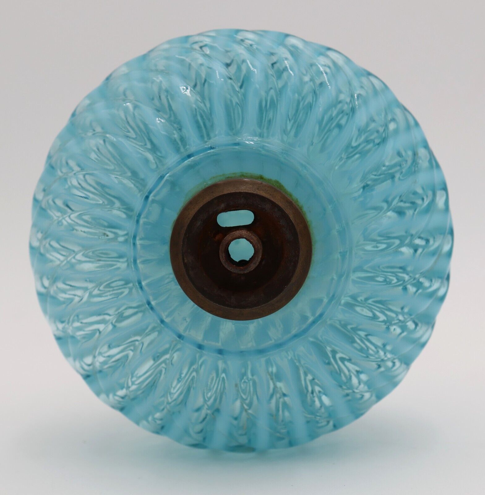 Hobbs Sheldon Swirl OIL LAMP Blue Opalescent Glass Antique Victorian c1880s