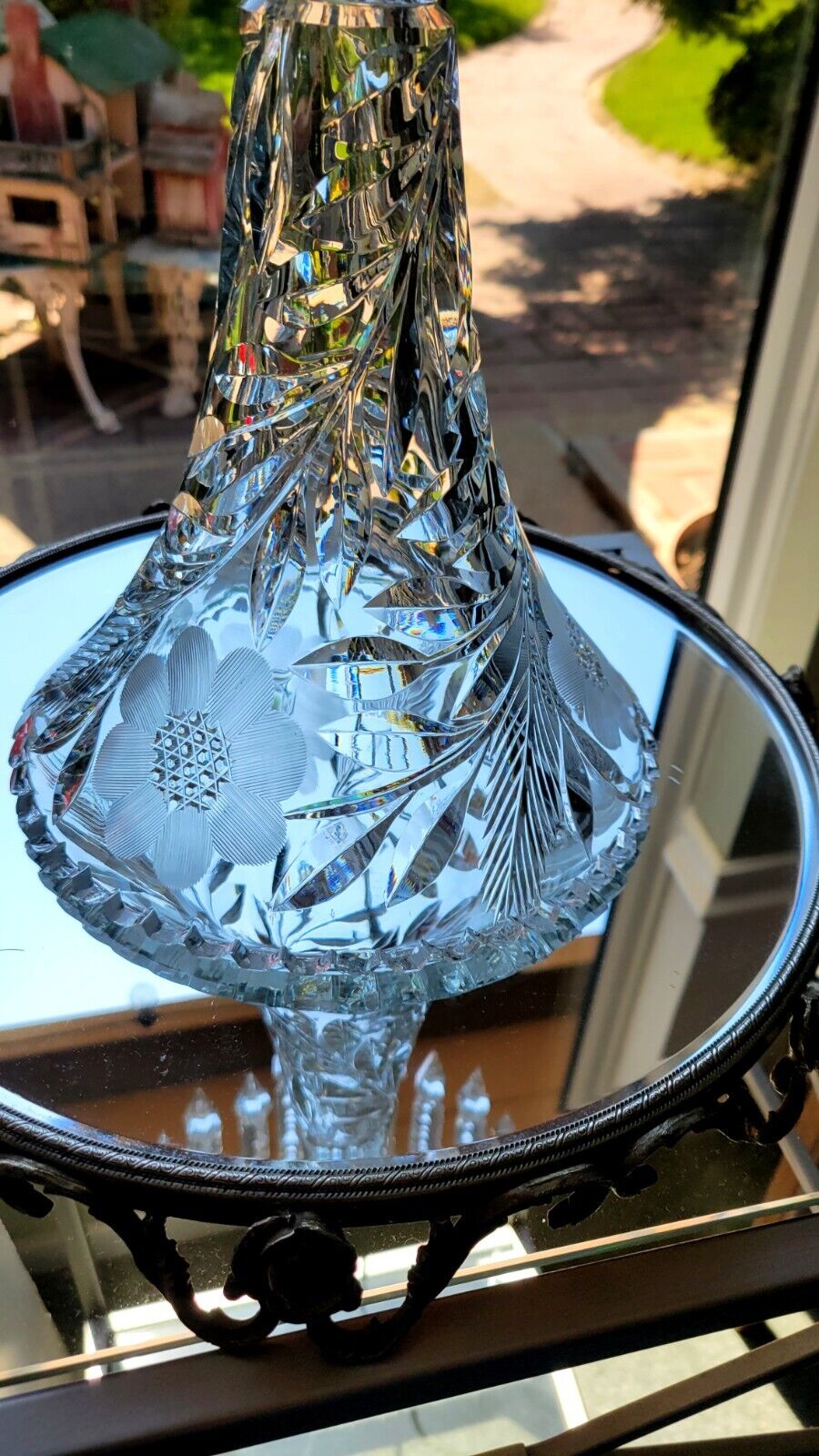 24" tall AMERICAN BRILLIANT ABP Cut Glass Lamp, 24 spear Prisms  Keifer Bros