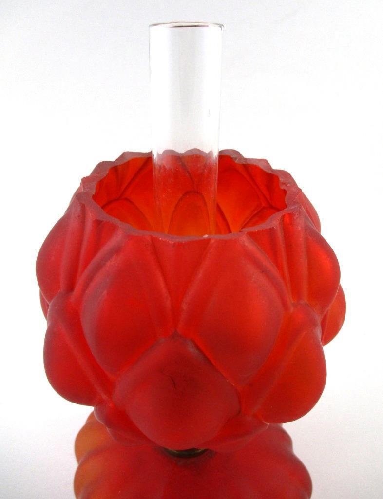 ARTICHOKE - antique RED Satin Glass MINIATURE Oil LAMP nutmeg burner - S1-III