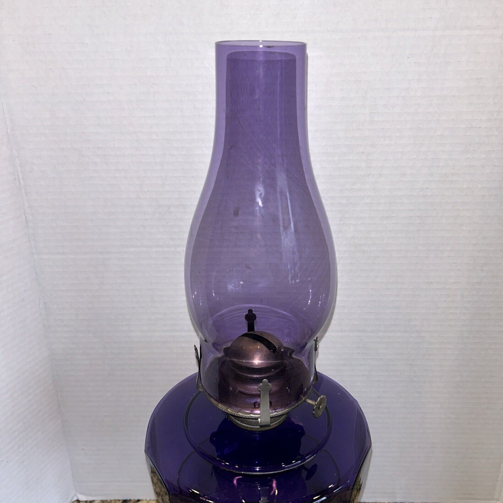 Oil Lamp, Early 1900's Vintage Pedestal lamp, Amethyst Purple, irradiated