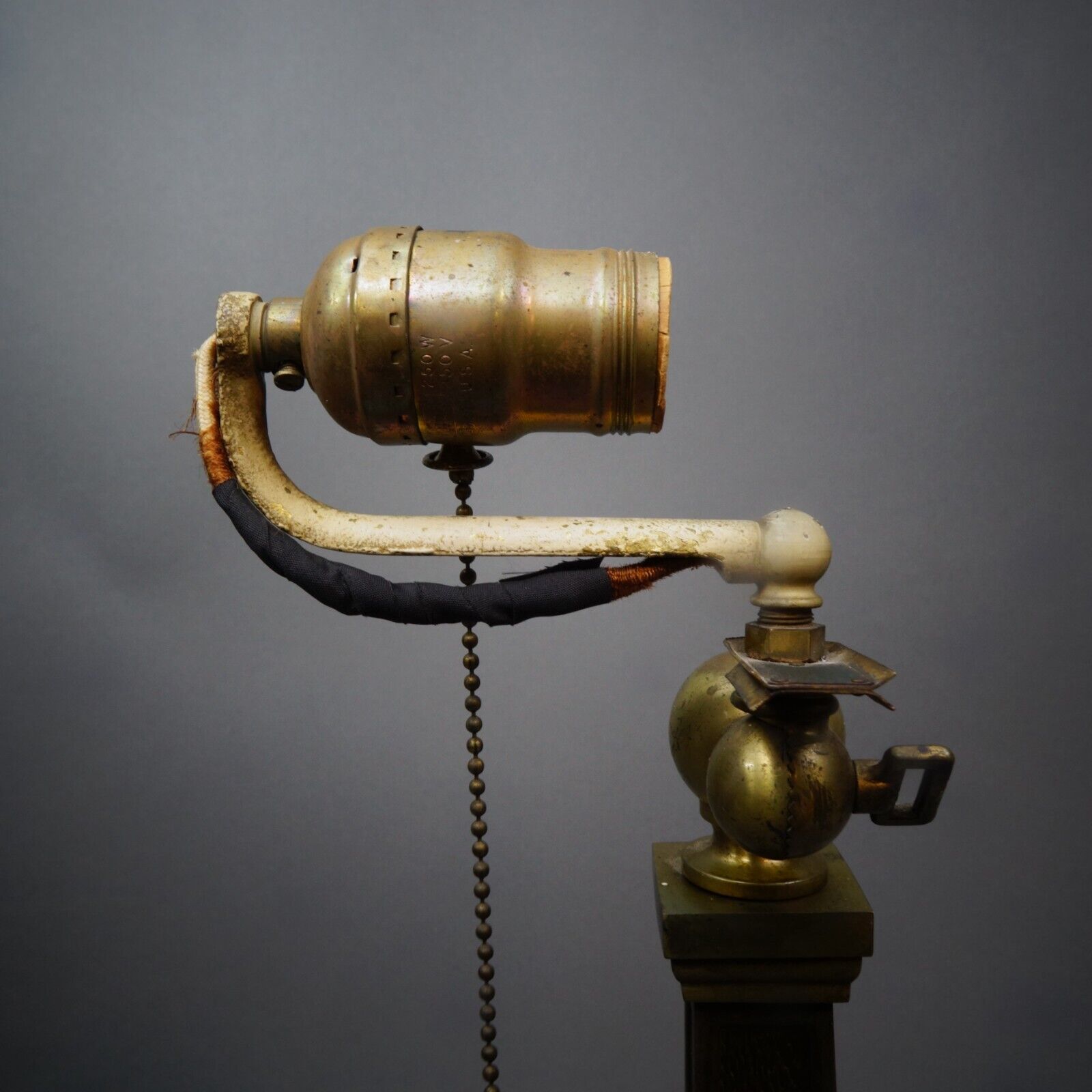 Antique Bronze Colum Bankers Early 1900's Desk Pillar Lamp w/ Shade Holder