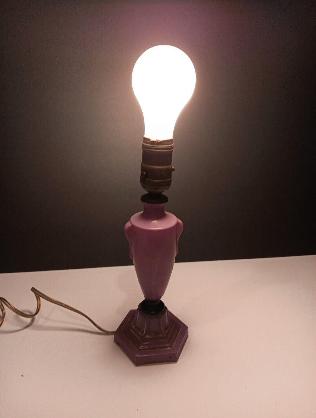 Small Boudoir Lilac Vintage Lamp. No Shade