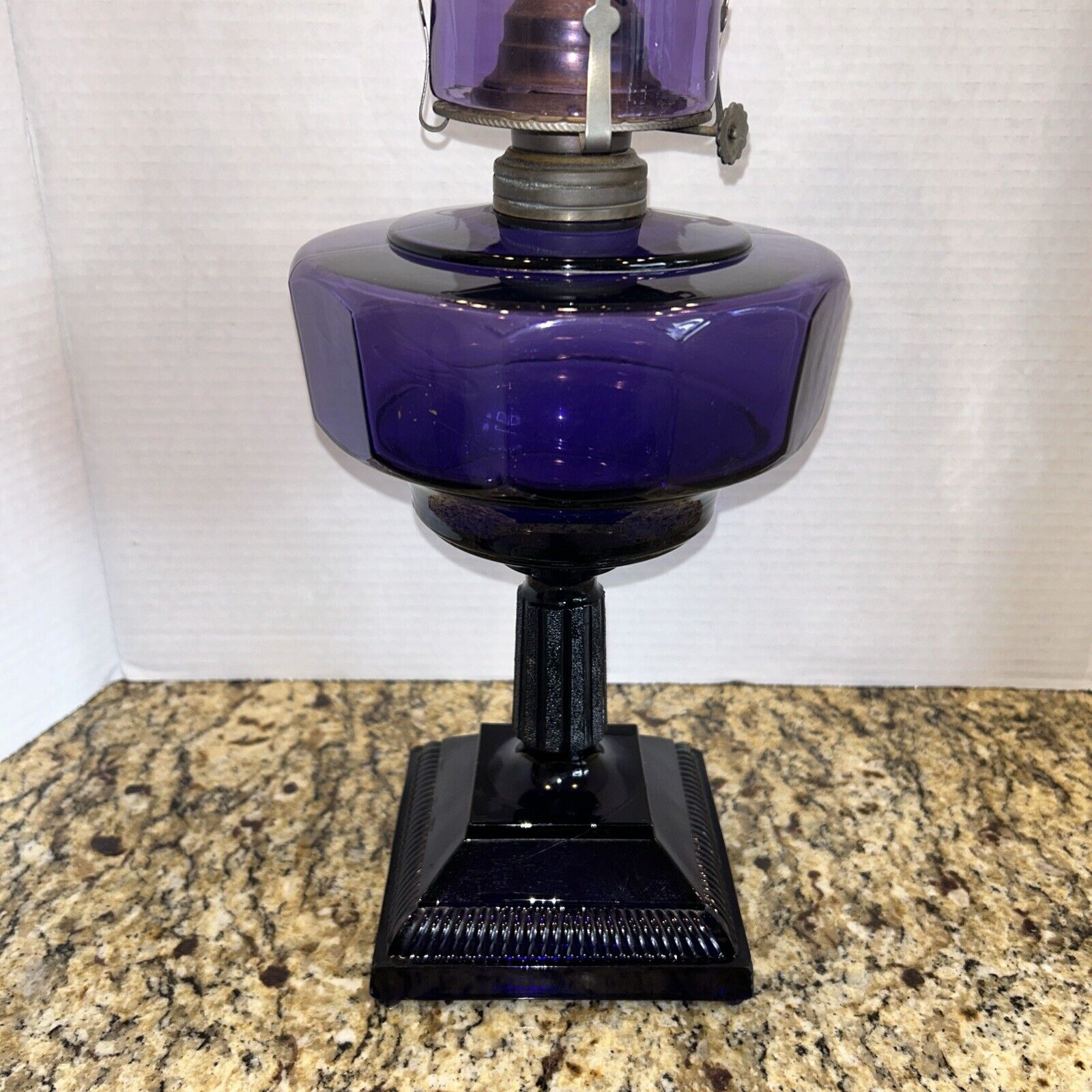 Oil Lamp, Early 1900's Vintage Pedestal lamp, Amethyst Purple, irradiated