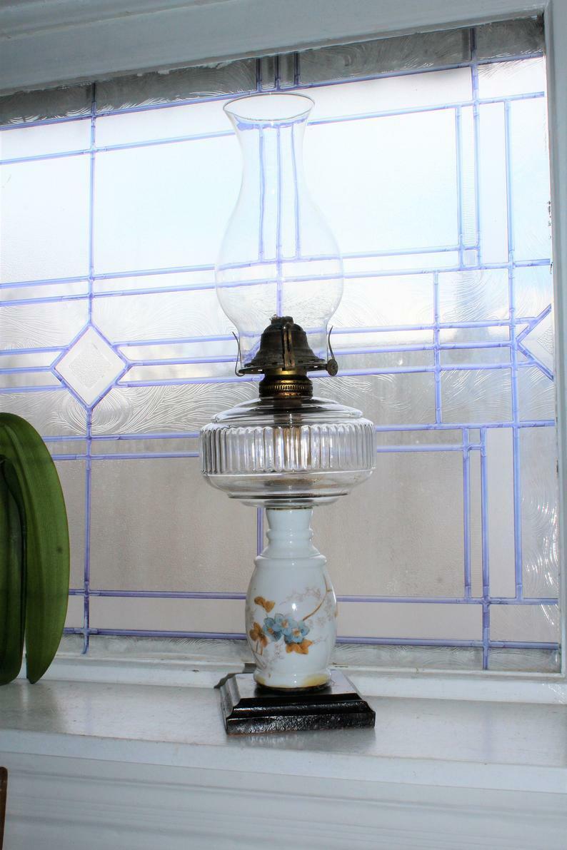 Antique 1800s Victorian Oil Lamp with Glass Chimney 20"