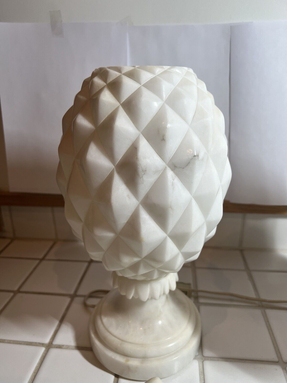 Pair of Vintage Italian White Marble / Alabaster Pineapple Lamps - 1950's
