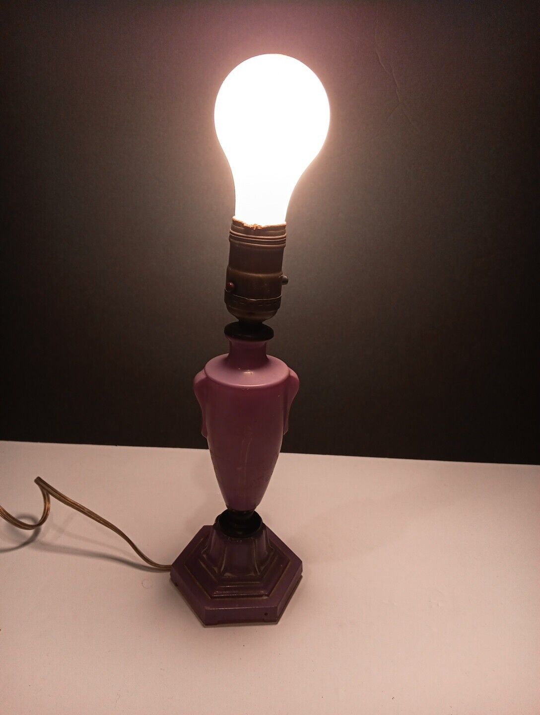 Small Boudoir Lilac Vintage Lamp. No Shade