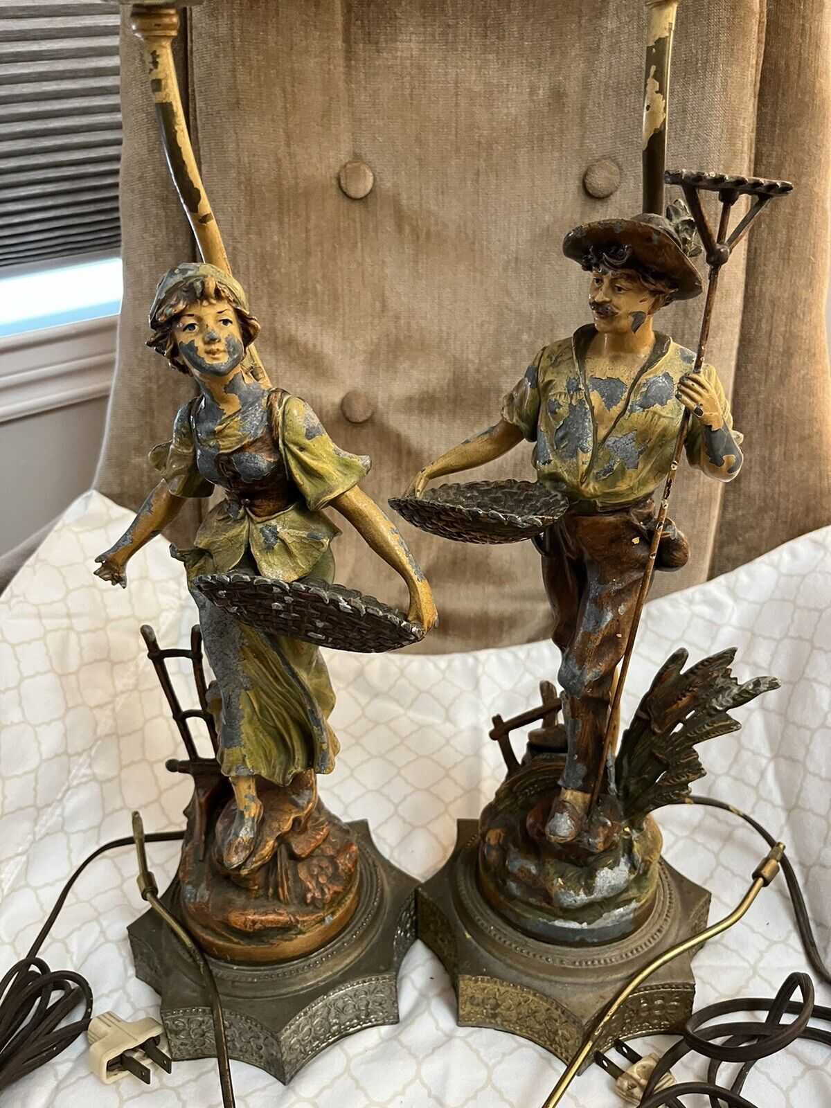 Pair Of 20th century Figure Farmer And Wife  Lamps