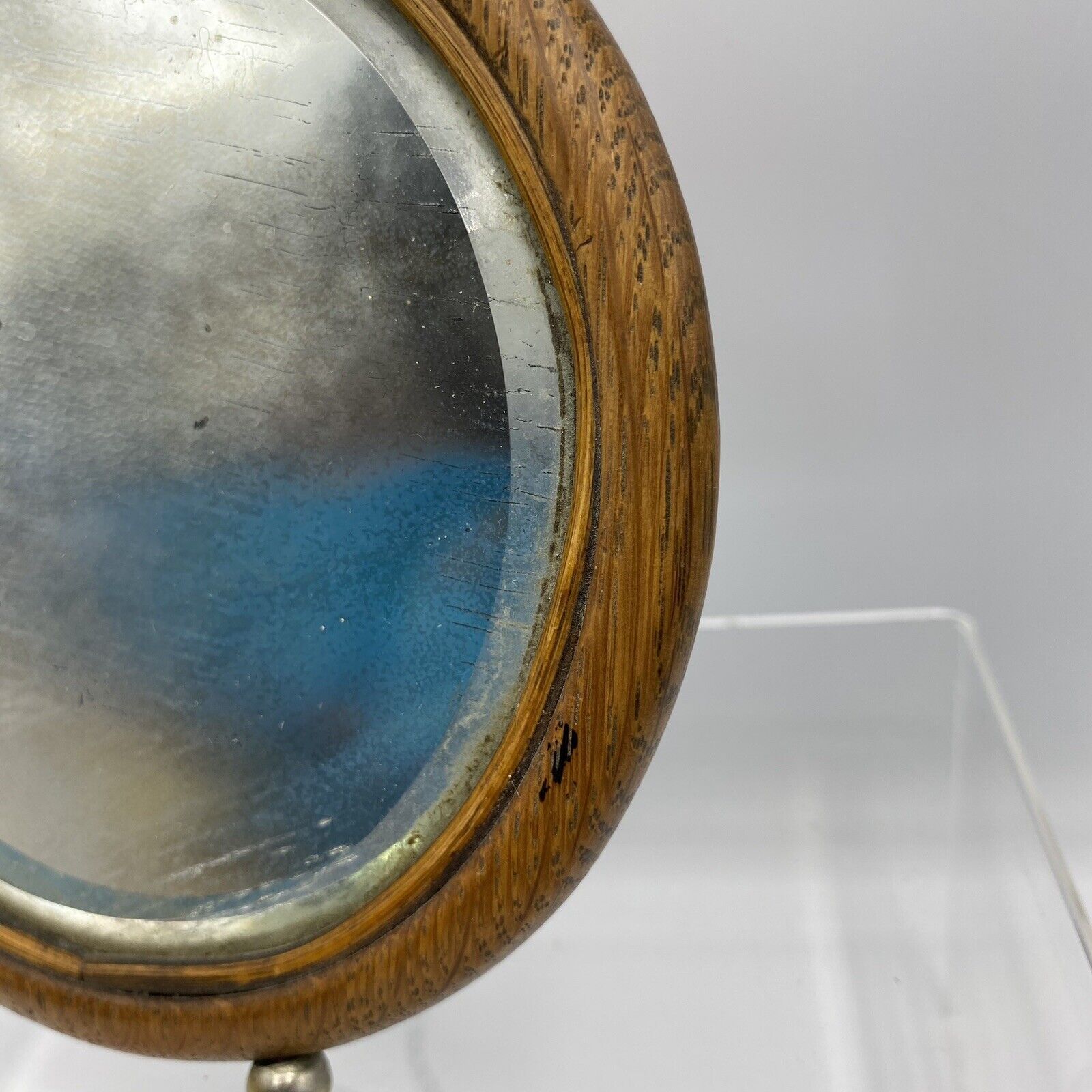 Antique Beveled Round Mirror Early 1900s Shaving Table Shelf Standing