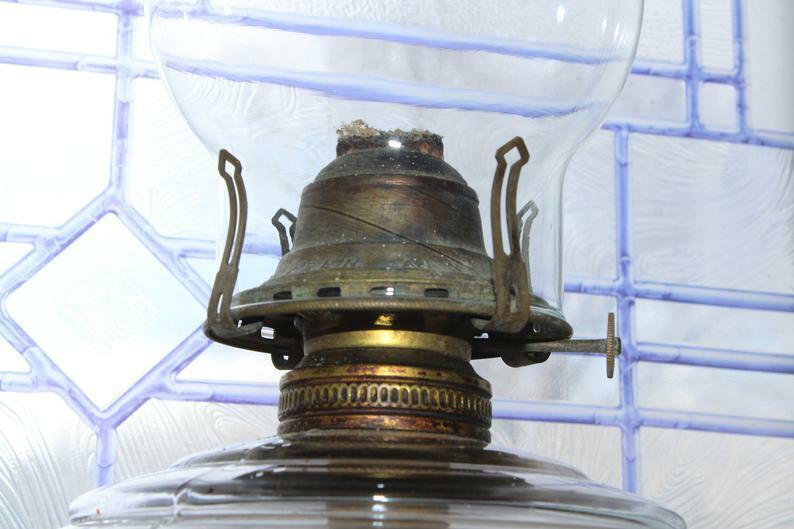 Antique 1800s Victorian Oil Lamp with Glass Chimney 20"