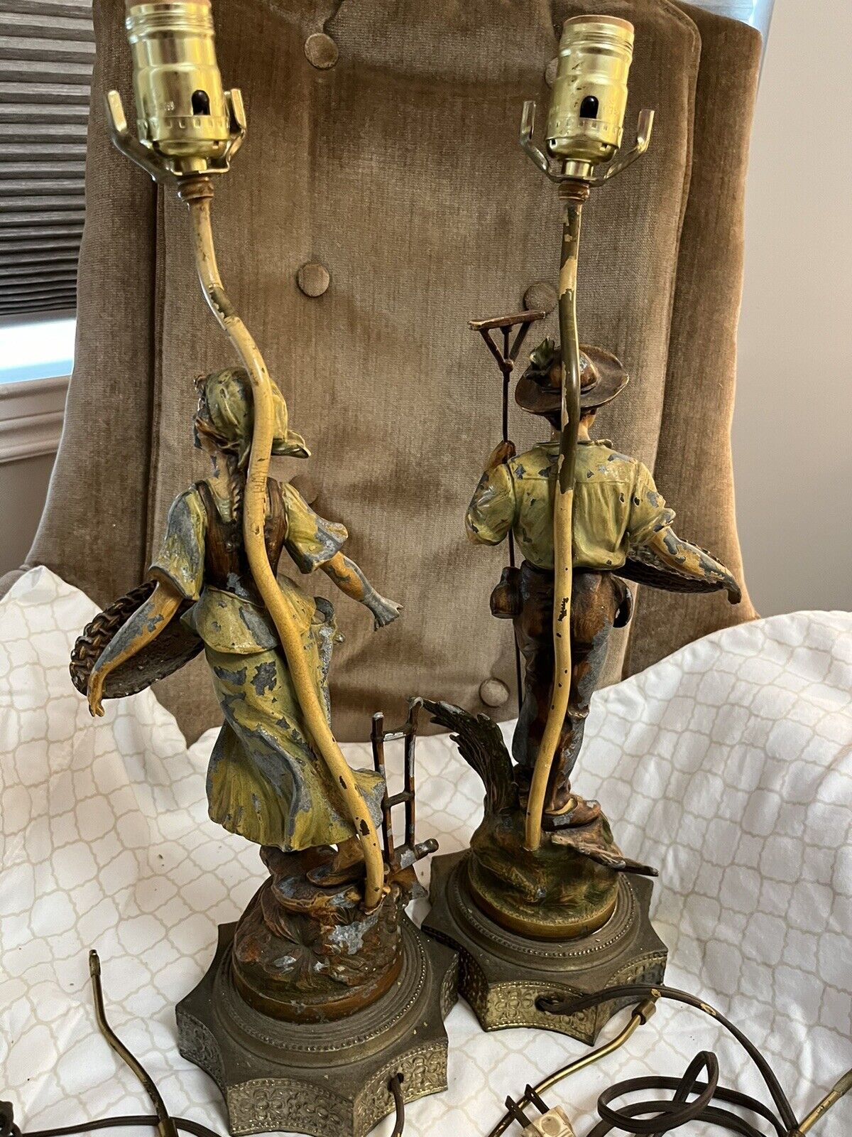 Pair Of 20th century Figure Farmer And Wife  Lamps