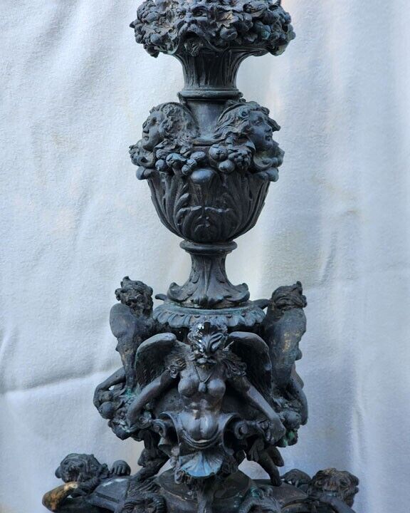 Antique Bronze Baroque Church Alter Candle Holder, Circa Mid to Late 1800's. 