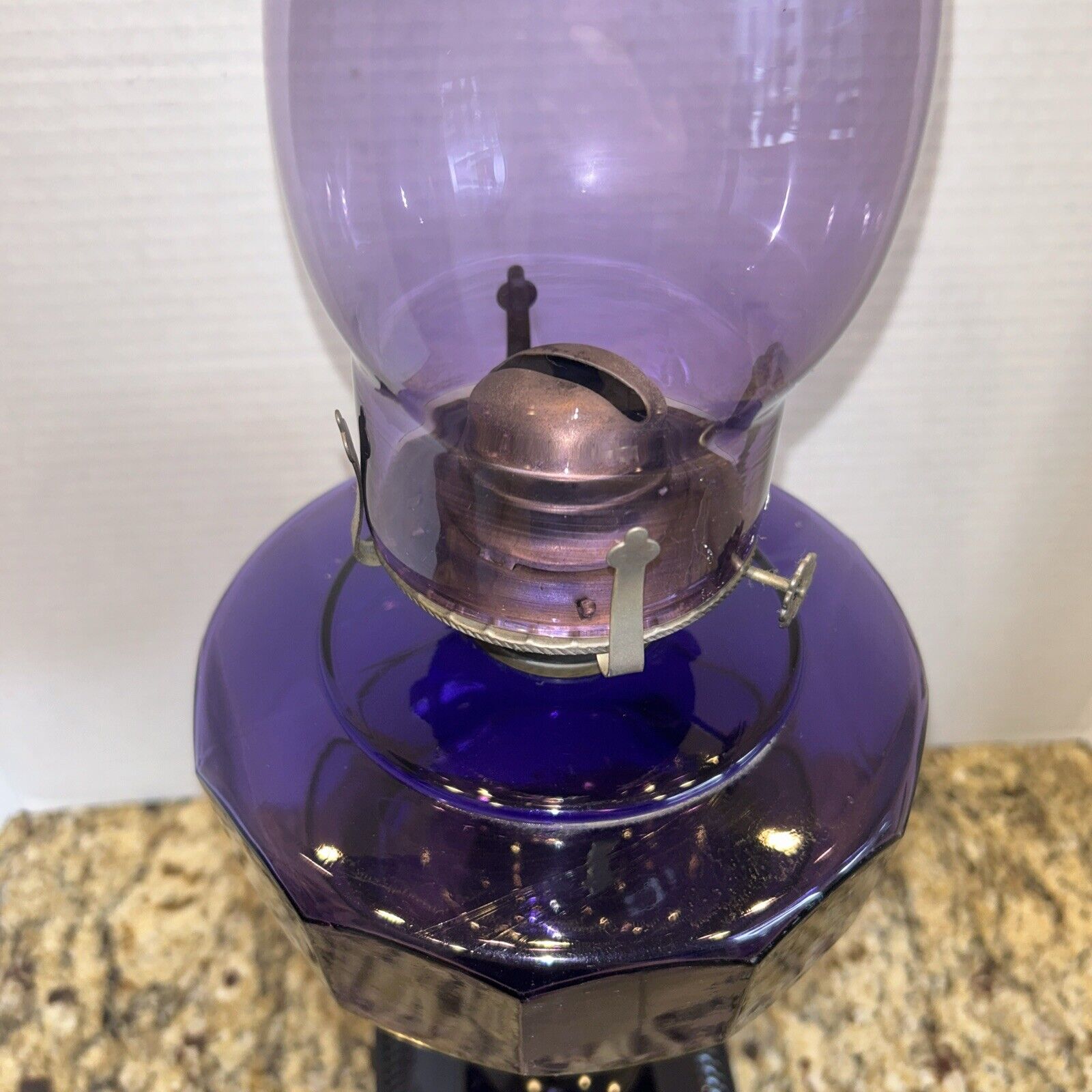 Oil Lamp, Early 1900's Vintage Pedestal lamp, Amethyst Purple, irradiated