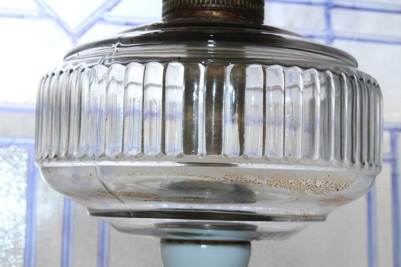 Antique 1800s Victorian Oil Lamp with Glass Chimney 20"