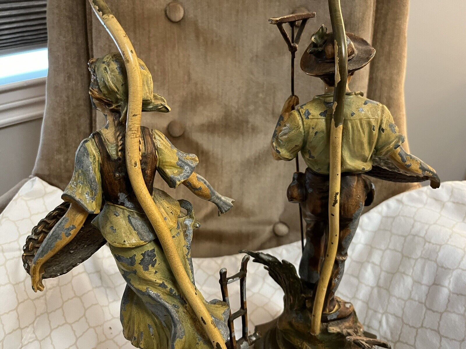 Pair Of 20th century Figure Farmer And Wife  Lamps