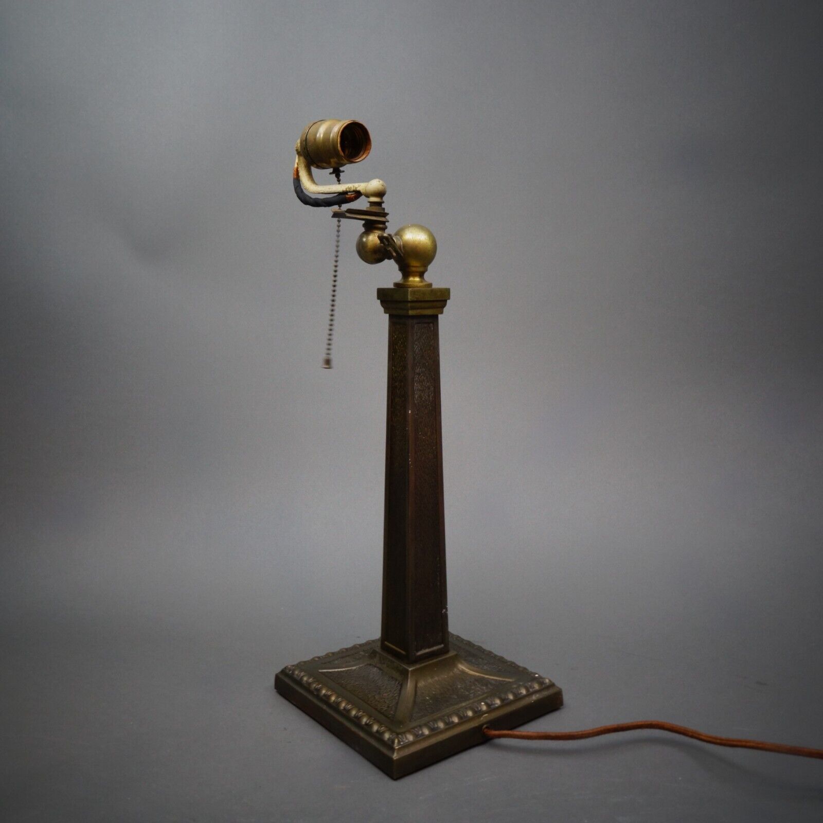 Antique Bronze Colum Bankers Early 1900's Desk Pillar Lamp w/ Shade Holder