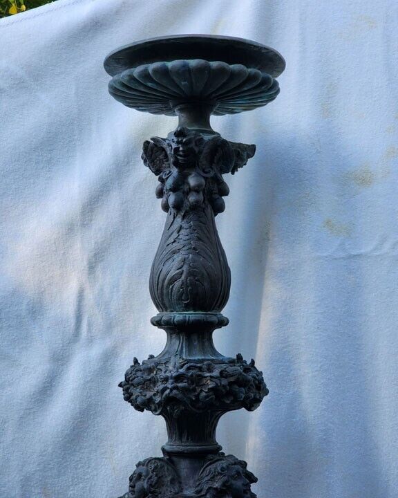 Antique Bronze Baroque Church Alter Candle Holder, Circa Mid to Late 1800's. 