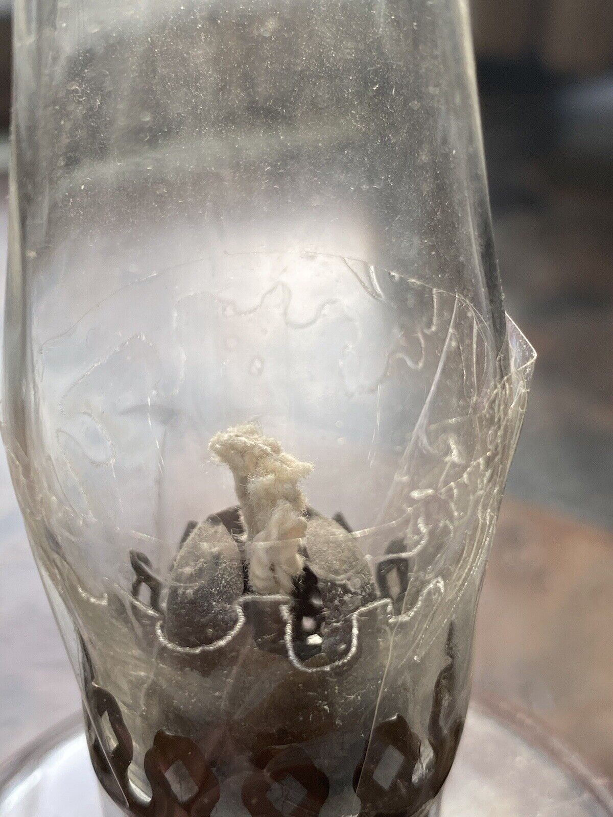 Pair Of Pressed Uranium Glass Oil Lamp’s Clear Chimney Square Base 9.5" Kerosene