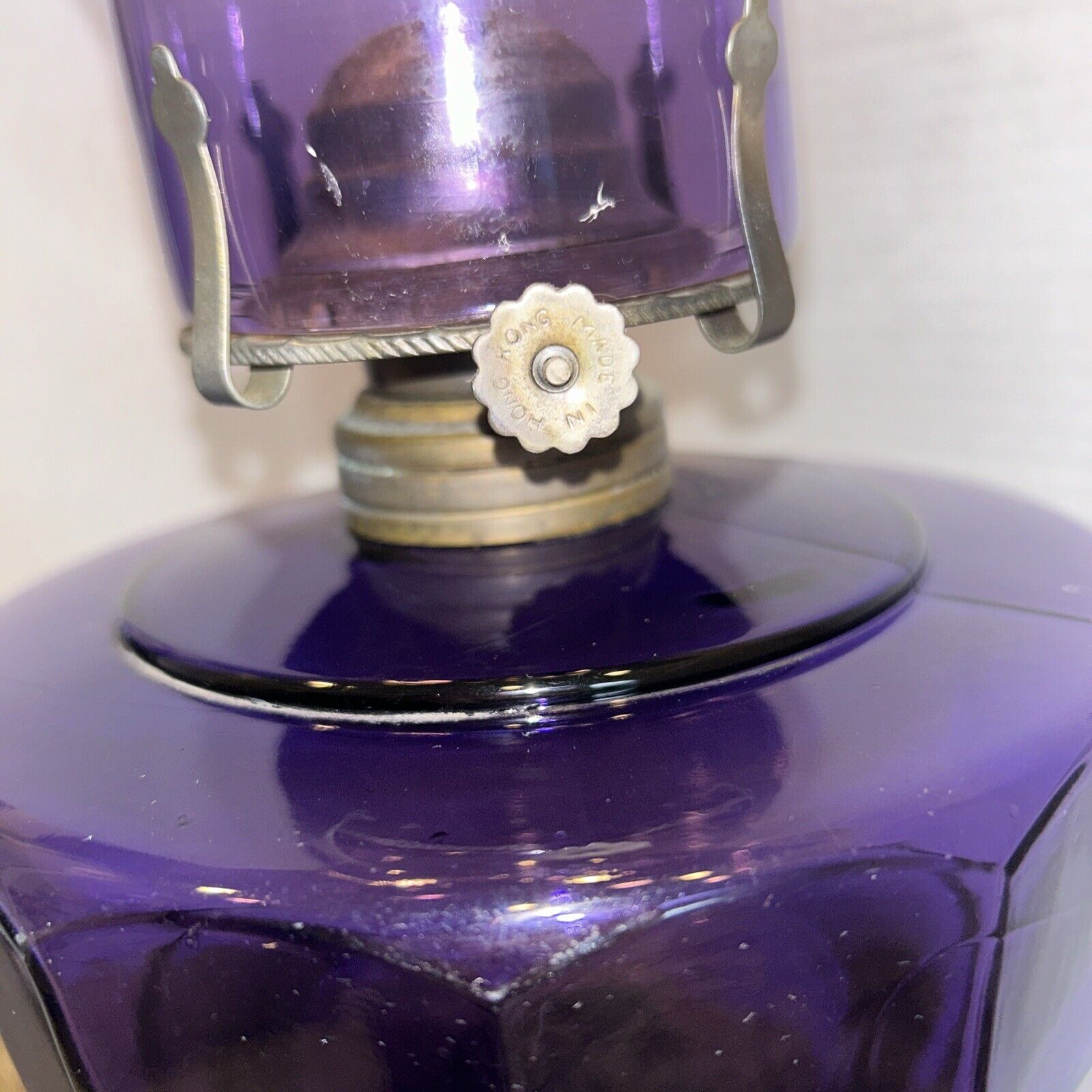 Oil Lamp, Early 1900's Vintage Pedestal lamp, Amethyst Purple, irradiated