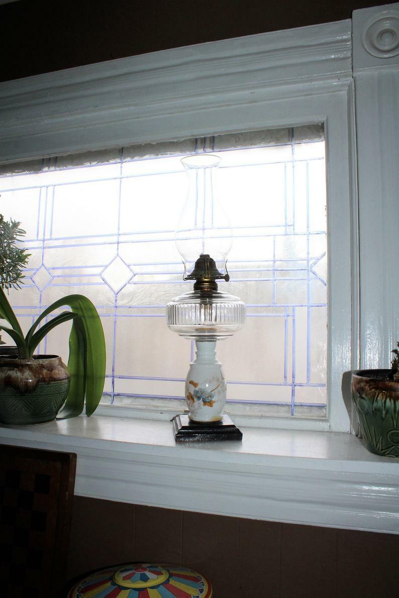 Antique 1800s Victorian Oil Lamp with Glass Chimney 20"