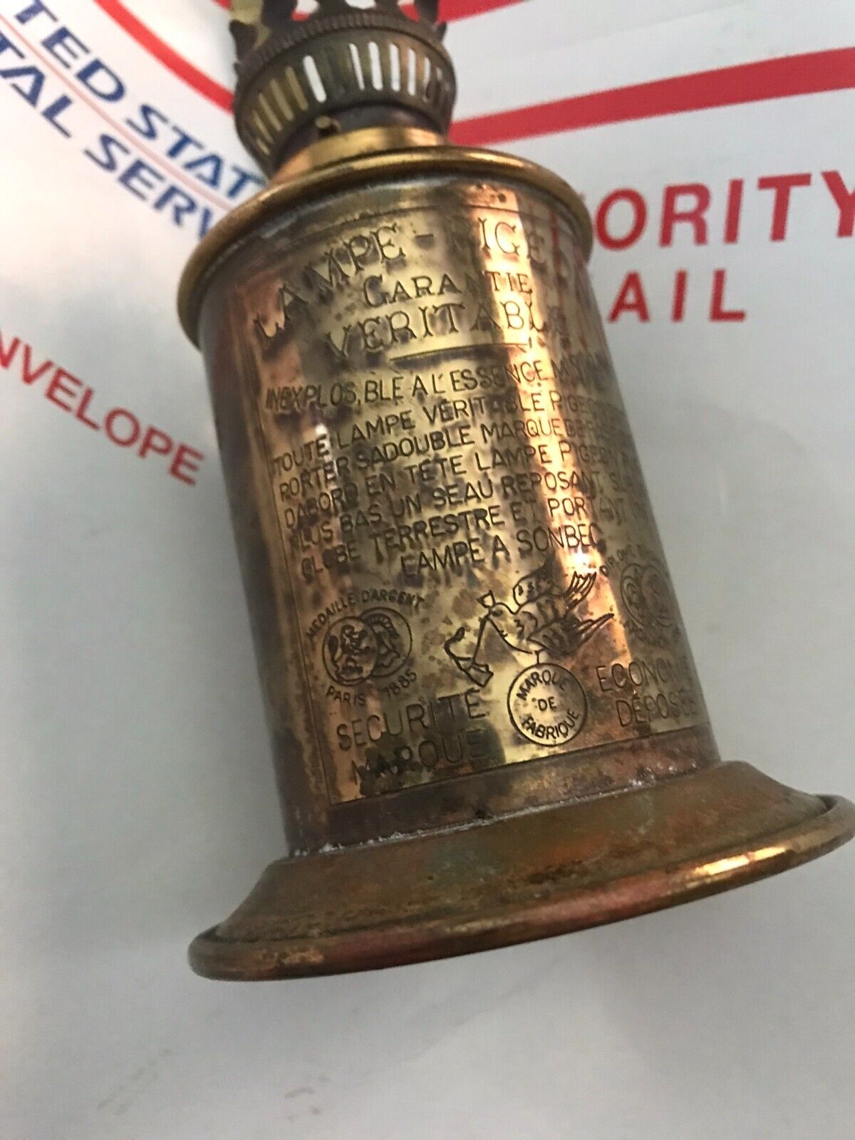 Vintage / Antique French 1900's Hairloom Brass Une Lampe Pigeon Oil Lamp