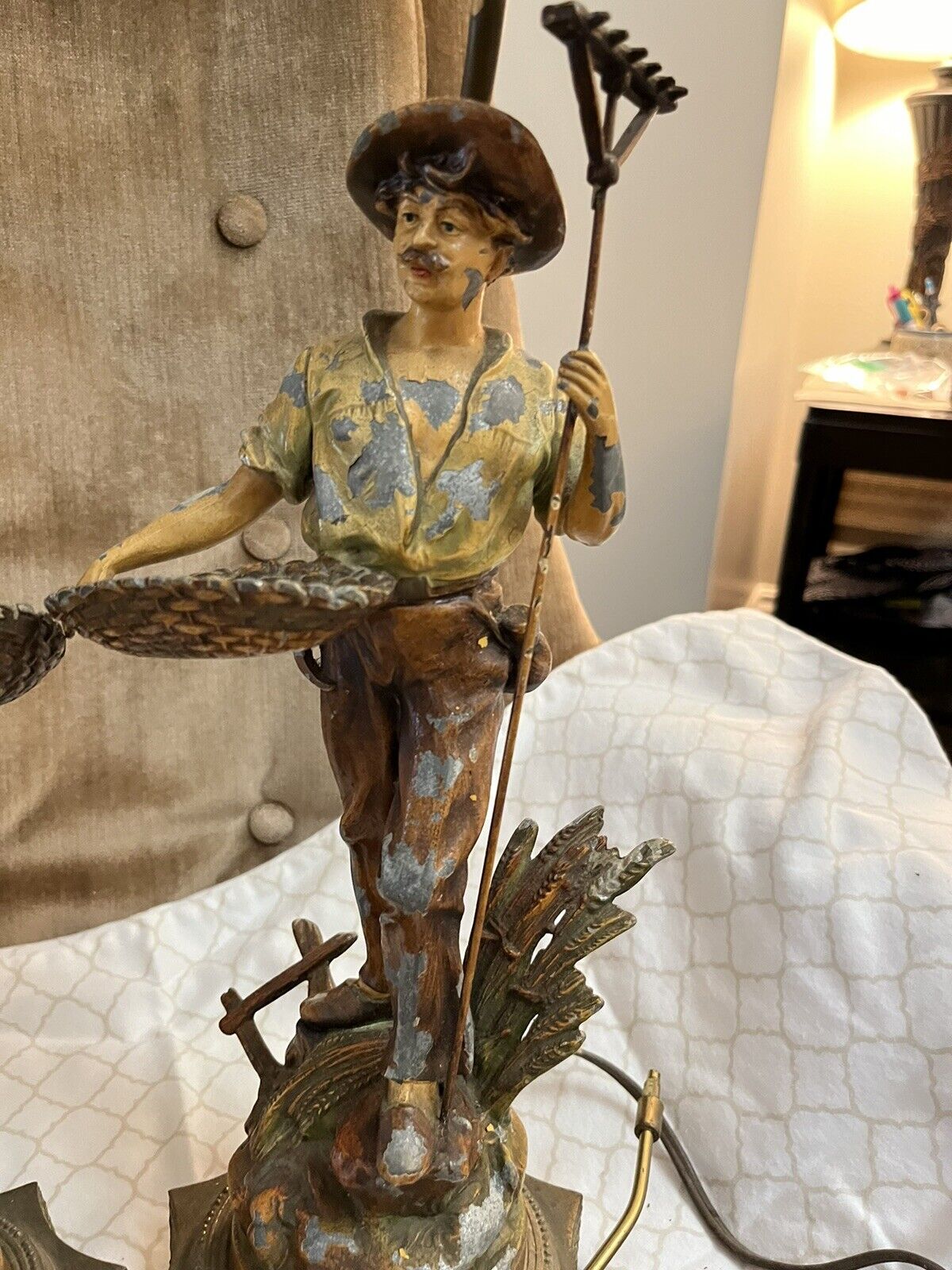 Pair Of 20th century Figure Farmer And Wife  Lamps