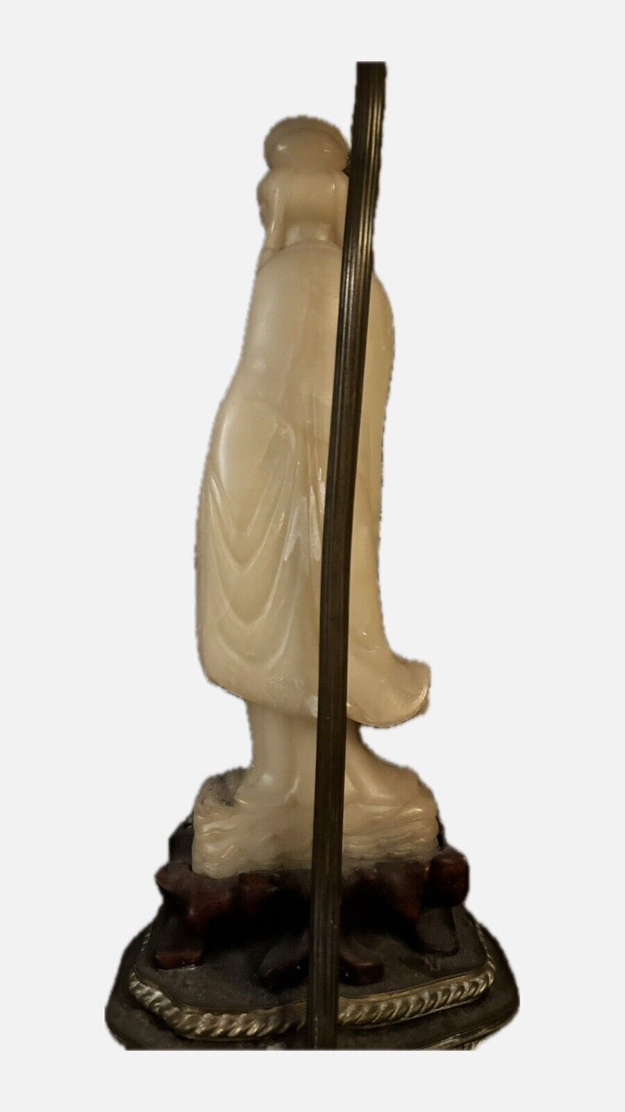 RARE Antique Late 1800s-Early 1900s Chinese Soapstone Lamp on Rosewood Base