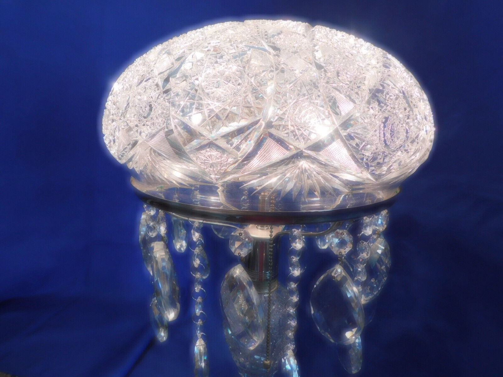 Antique AMERICAN BRILLIANT CUT GLASS lamp, mushroom shade 674
