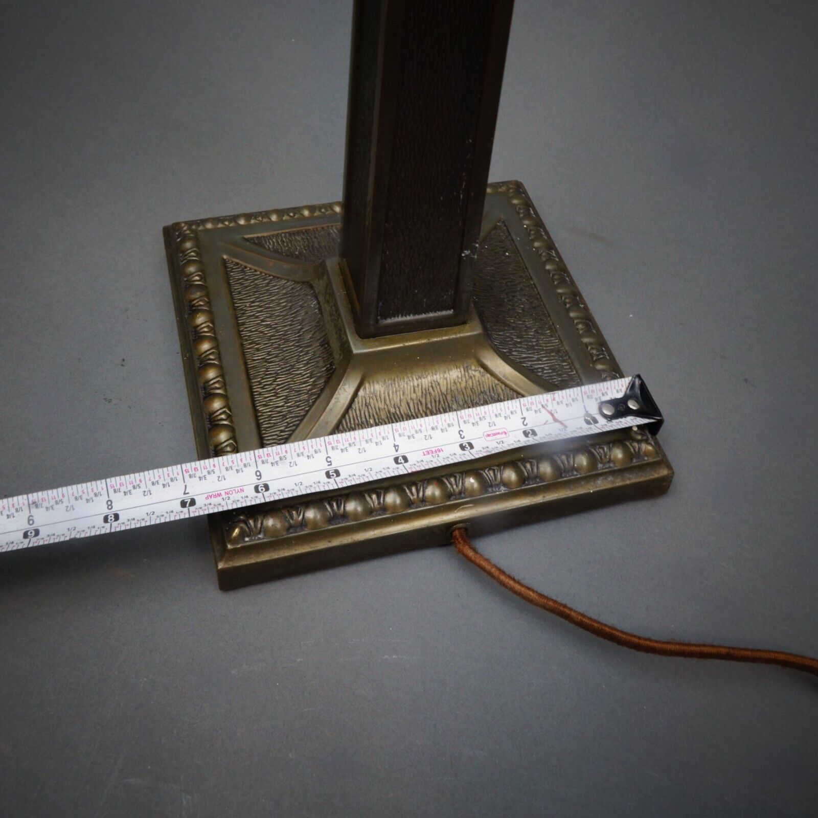 Antique Bronze Colum Bankers Early 1900's Desk Pillar Lamp w/ Shade Holder