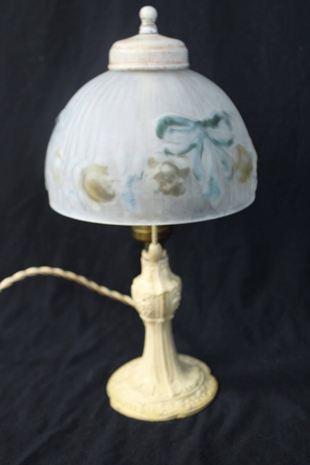 Antique 1930s Reverse Painted Shade Cast Iron Boudoir Lamp (rewired)  Pretty!