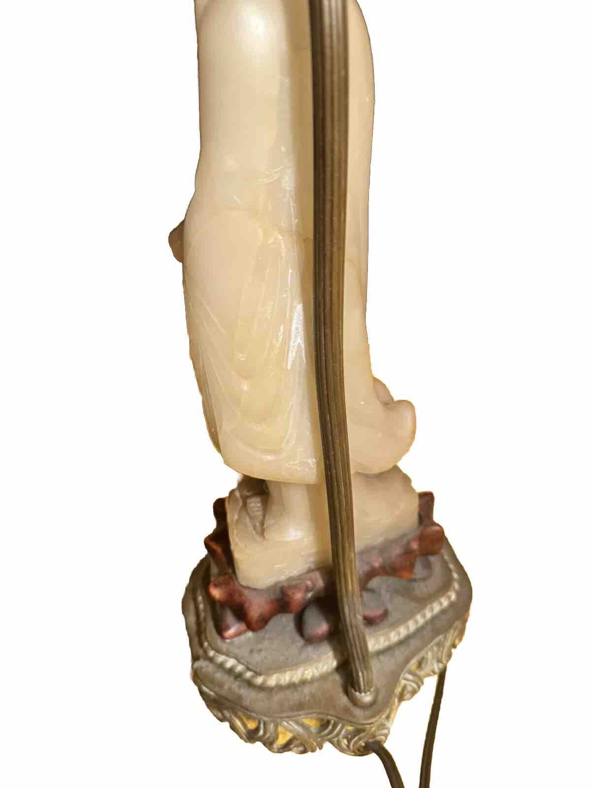 RARE Antique Late 1800s-Early 1900s Chinese Soapstone Lamp on Rosewood Base