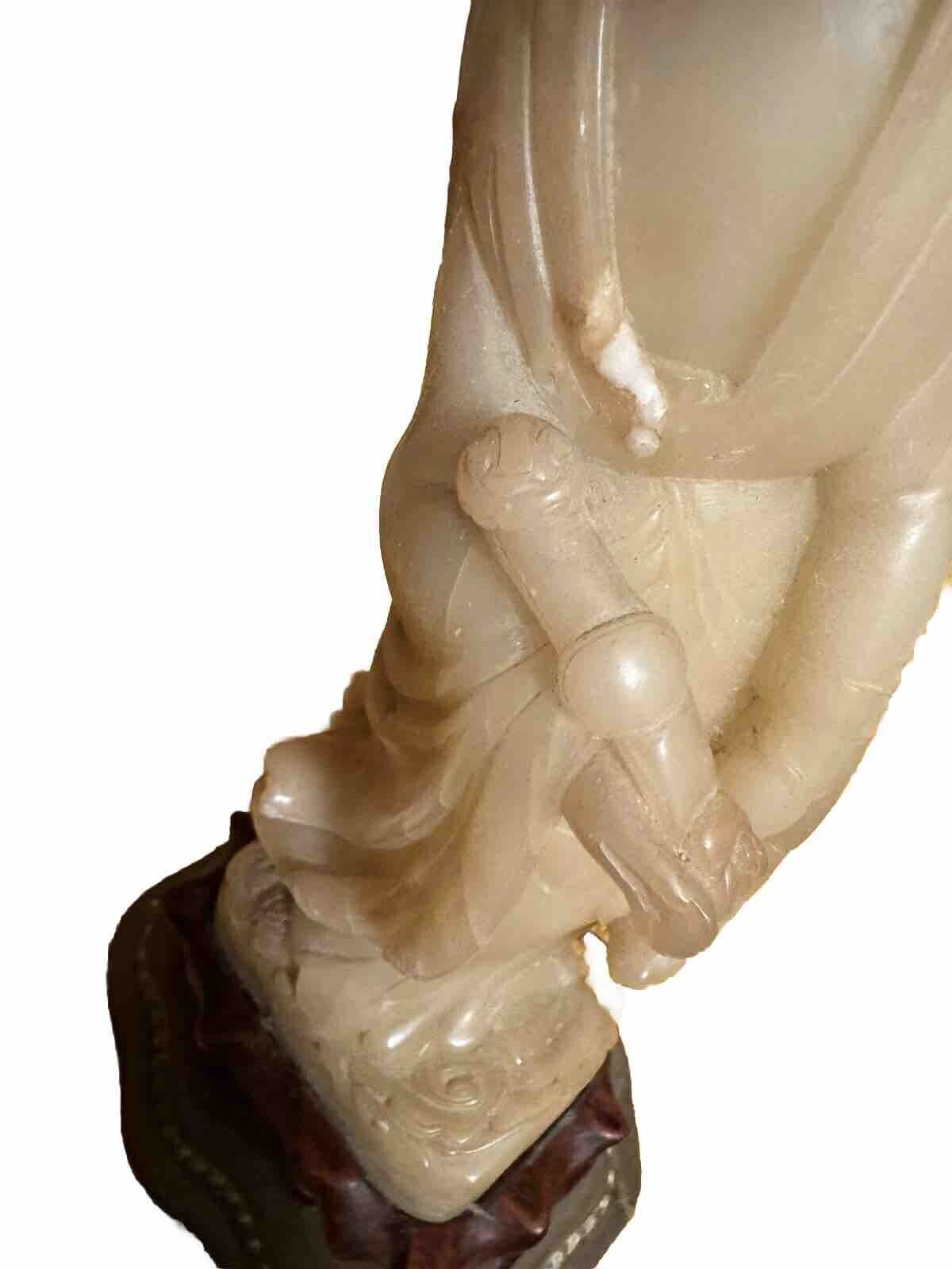 RARE Antique Late 1800s-Early 1900s Chinese Soapstone Lamp on Rosewood Base