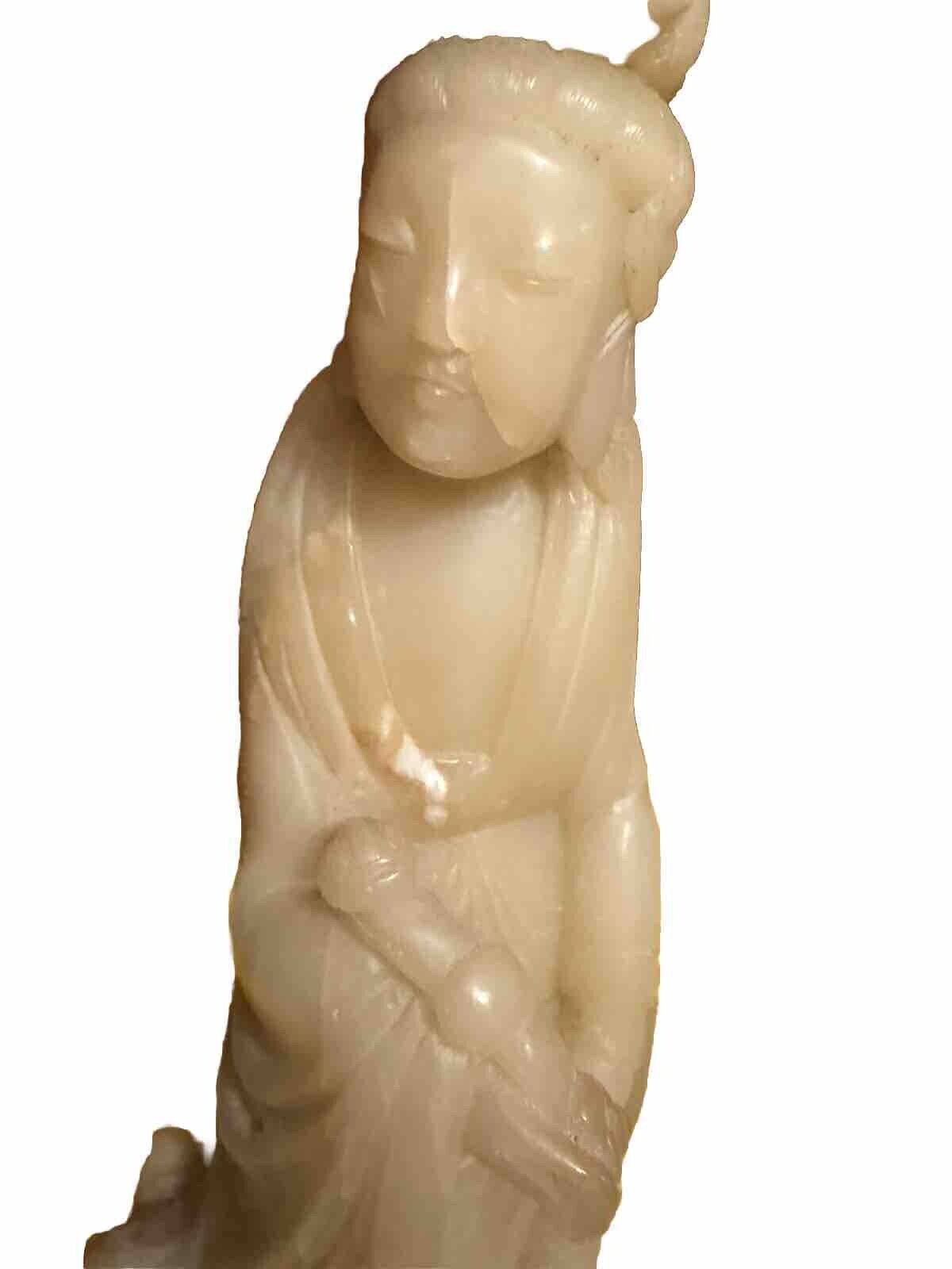 RARE Antique Late 1800s-Early 1900s Chinese Soapstone Lamp on Rosewood Base