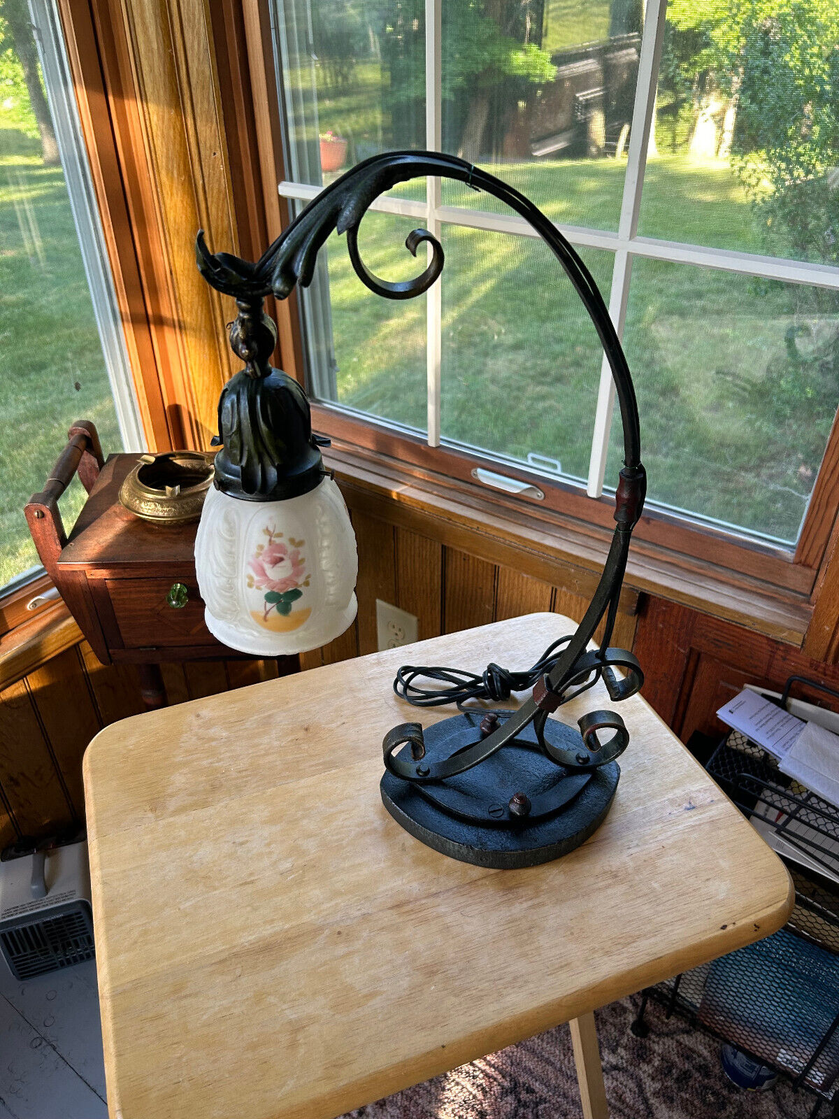 Early 1900's Art Nouveau Desk Lamp, Original Paint, Hubbell Socket, Free S/H