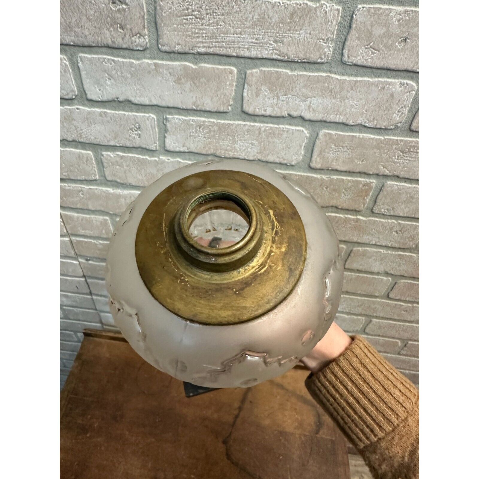 Antique Early 1900s Pedestal 12" Oil Kerosene Lamp Burner w/ Reverse Paint Glass