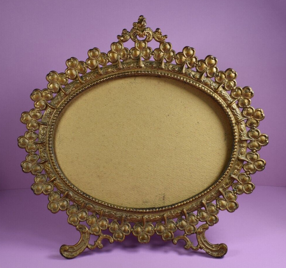 Large Antique Victorian Oval Metal Mirror or Picture Frame Circa 1800s