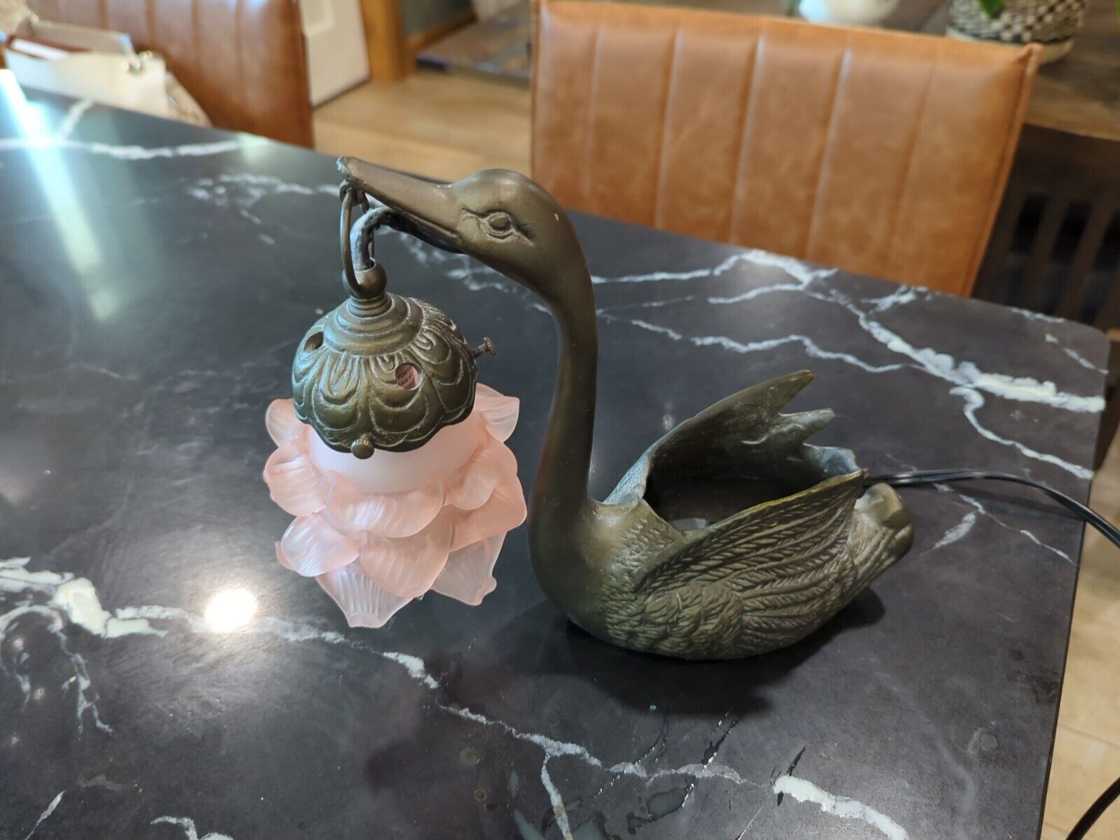 Art Nouvea Cast Iron Swan Planter Vase Table Lamp 9" Tall Art Deco Mid Century 