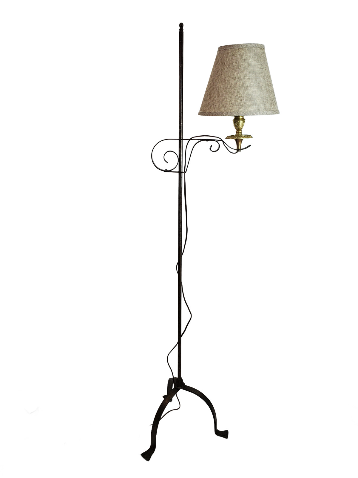 Vintage Adjustable Wrought Iron Bridge Lamp - Brass Candle Holder Accent