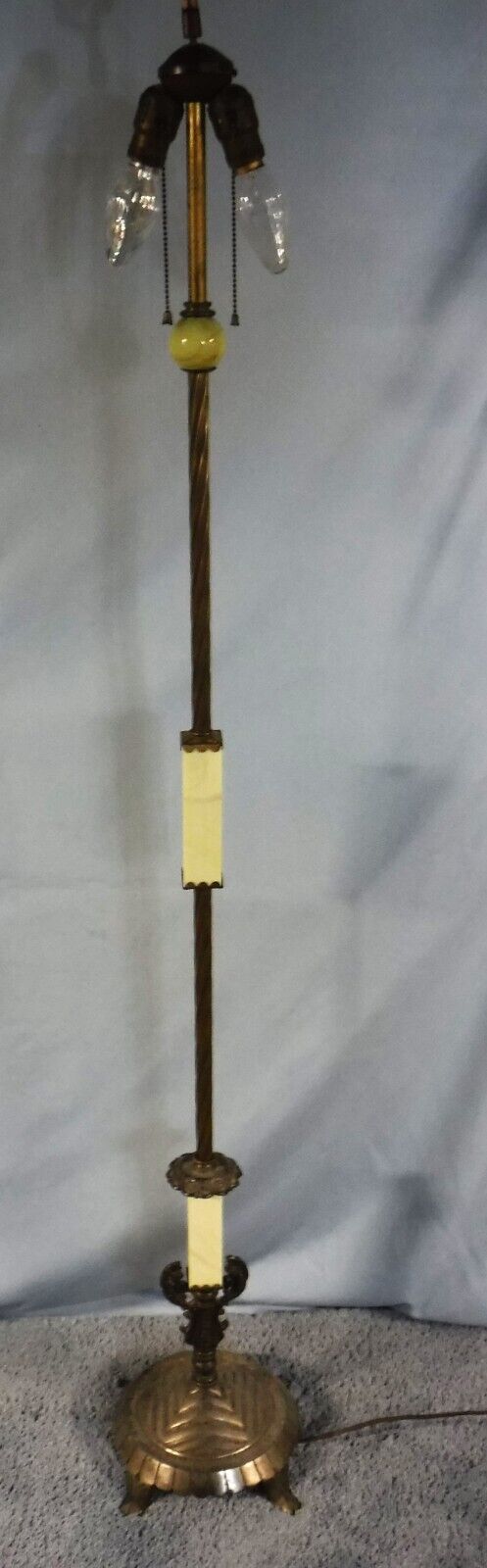 1900s Antique Art Deco Slag Glass Floor Lamp, Jadeite / Acro Agate