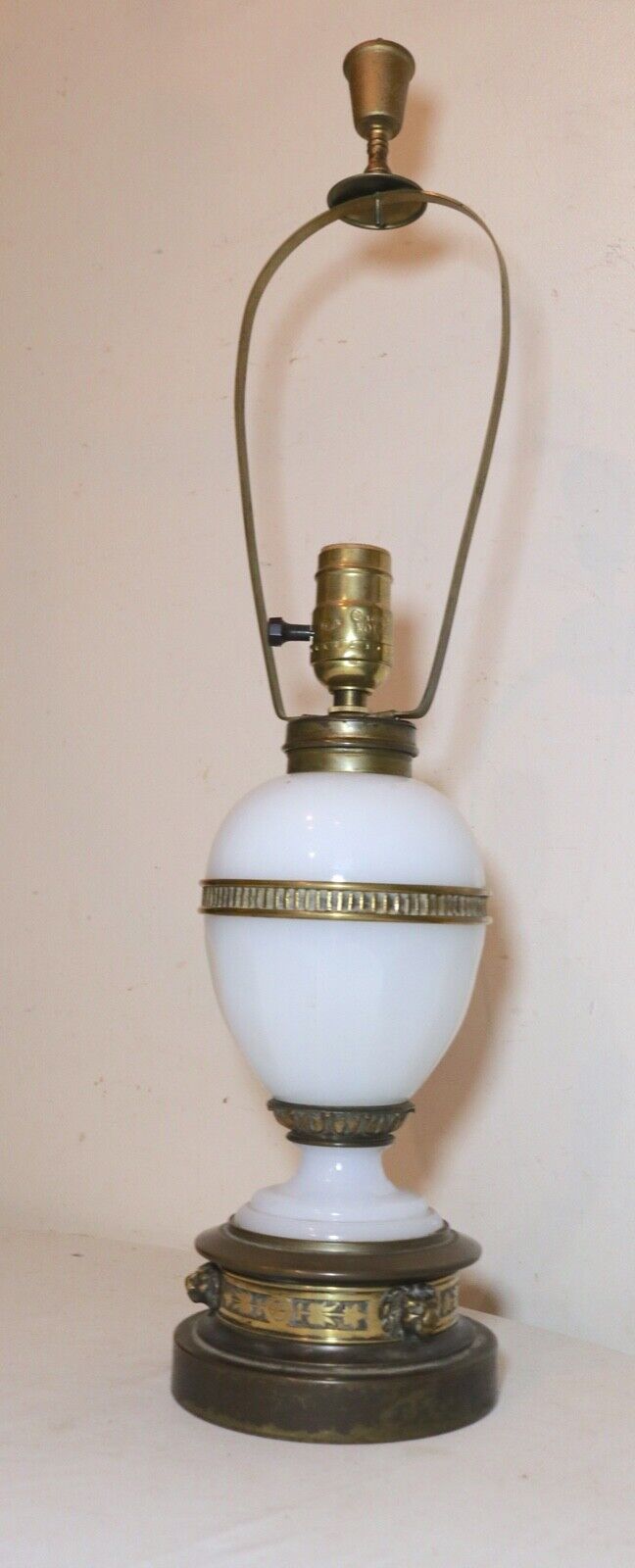 antique 1800's ornate Victorian bronze opal glass electrified oil parlor lamp