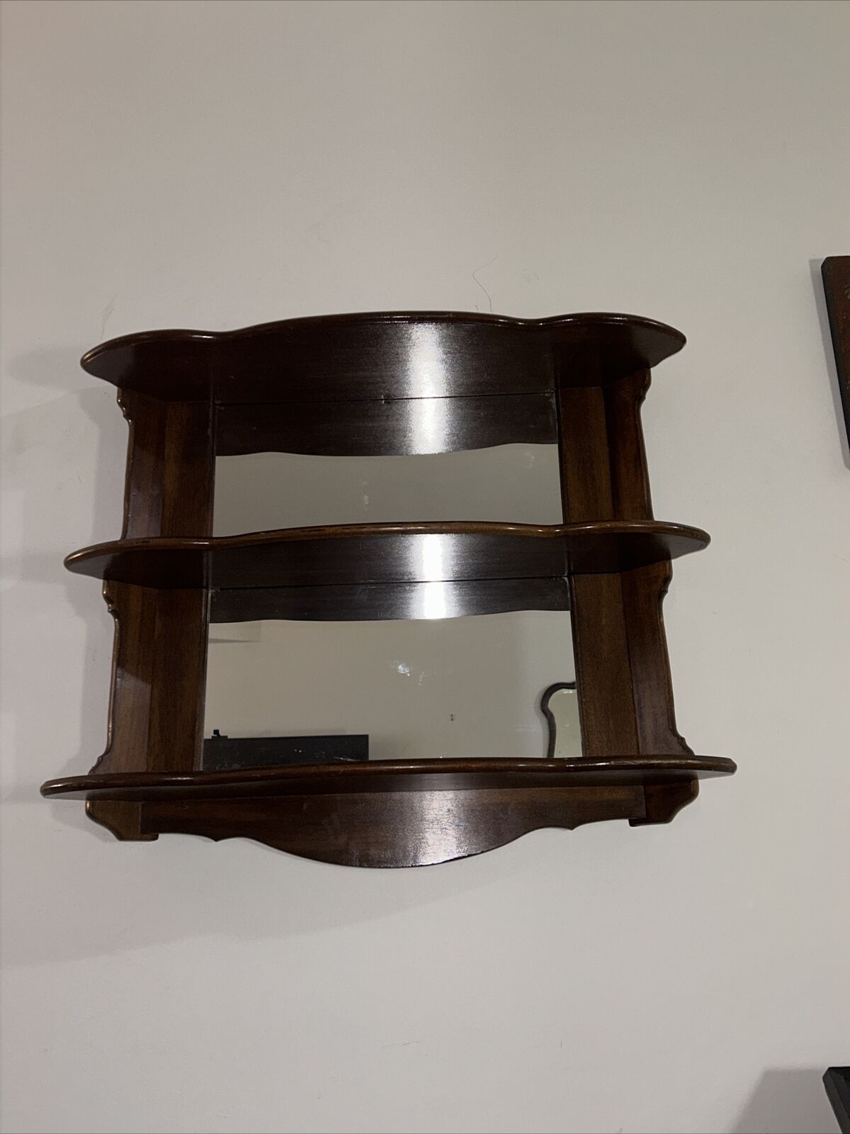 Beautiful Antique 1900 Wall To Shelf Mirror  back replaced 1970s 27”H X 29”Long